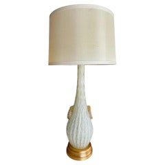 Große Barbini Murano Weißgold gerippt Glas Tischlampe