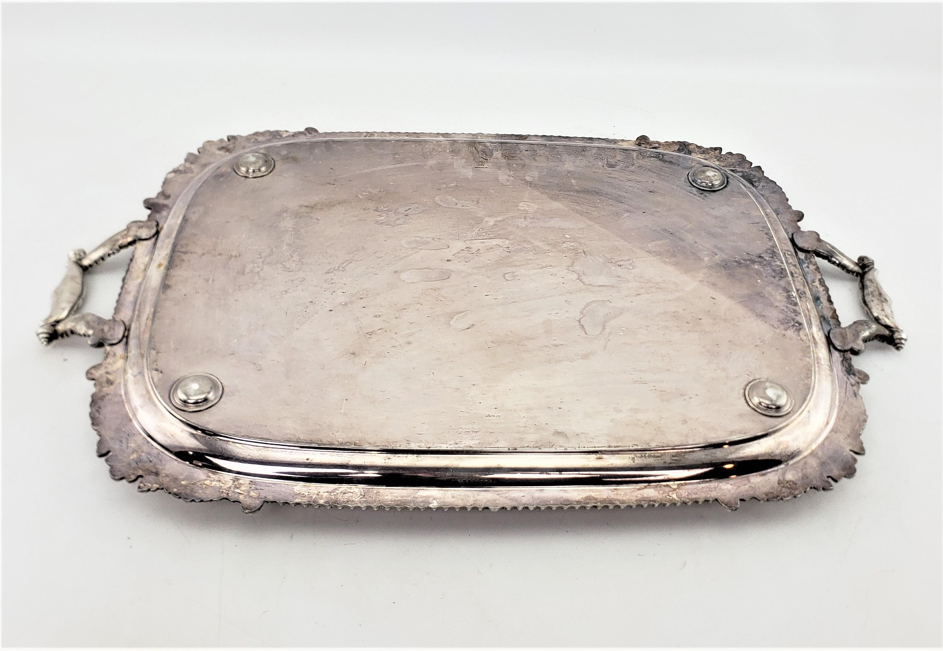 20th Century Large Barker Ellis Antique Silver Plated Serving Tray with Floral Decoration For Sale
