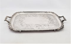 Large Barker Ellis Antique Silver Plated Serving Tray with Floral Decoration