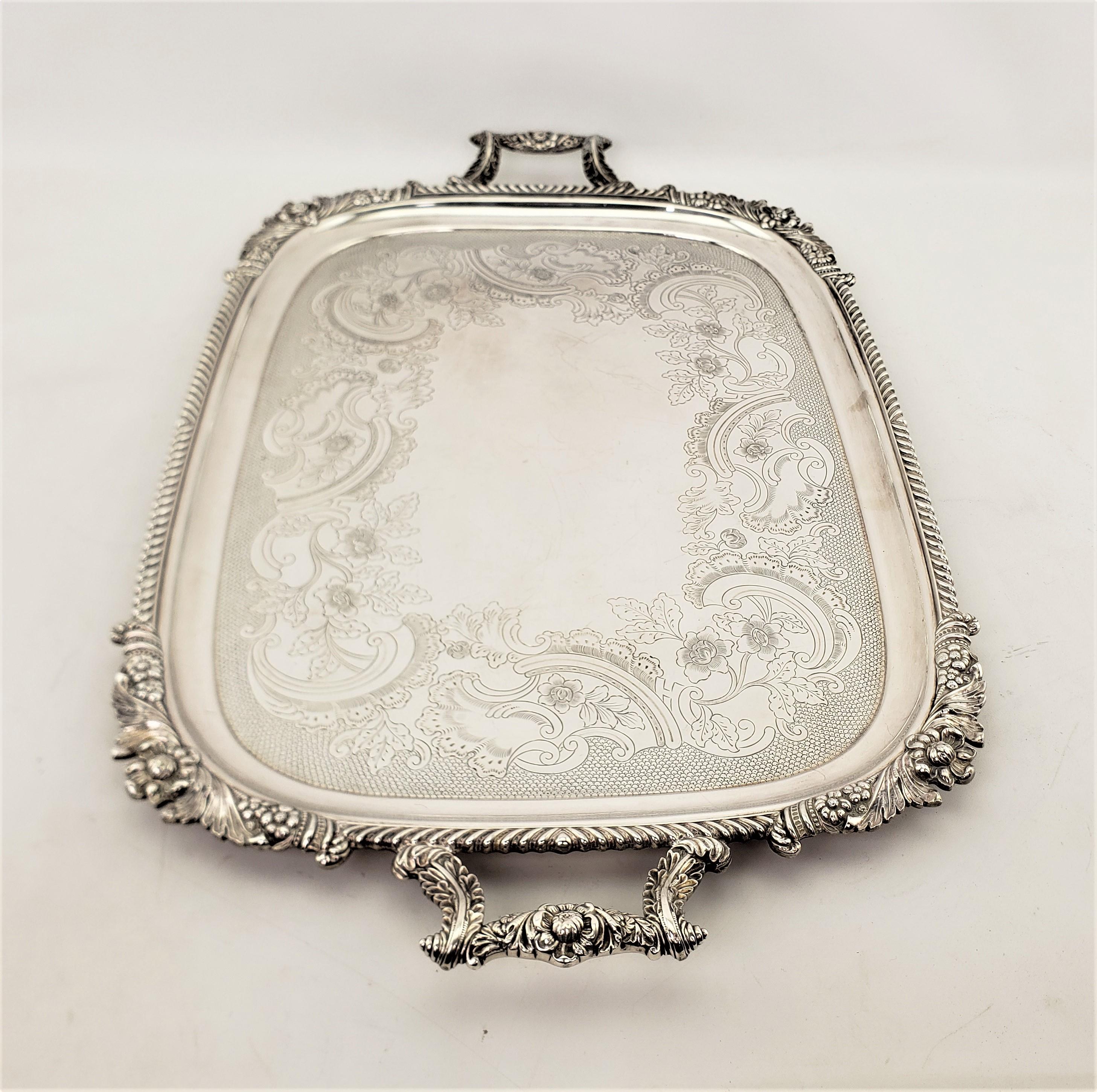 Machine-Made Large Barker Ellis Antique Silver Plated Serving Tray with Floral Decoration For Sale