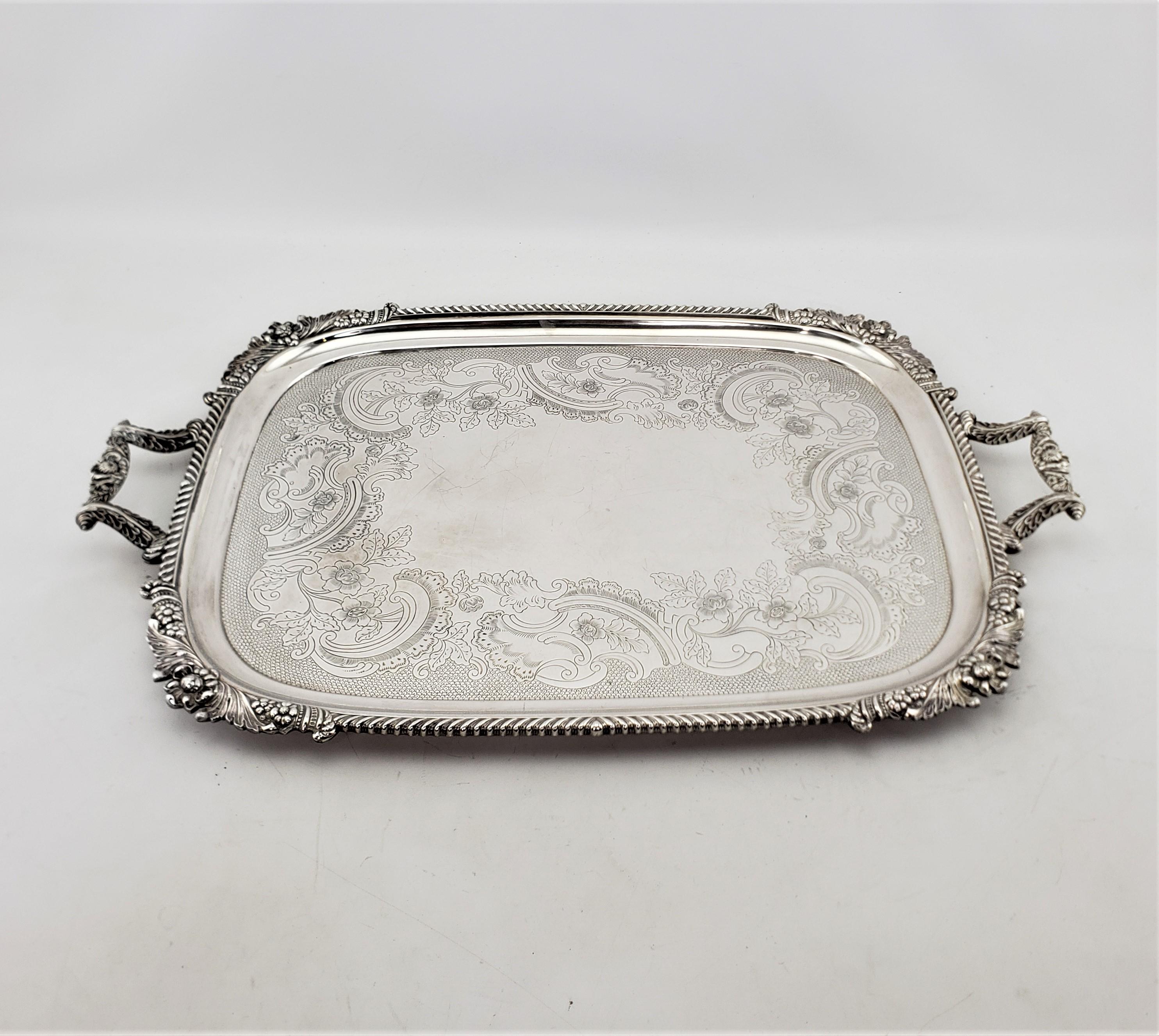 Large Barker Ellis Antique Silver Plated Serving Tray with Floral Decoration In Good Condition For Sale In Hamilton, Ontario