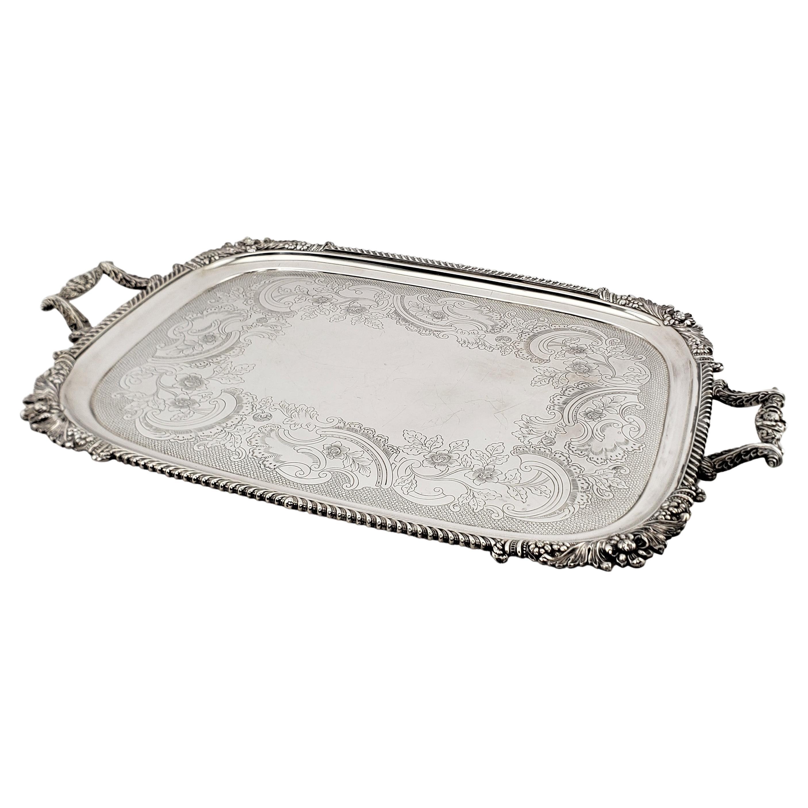 Large Barker Ellis Antique Silver Plated Serving Tray with Floral Decoration