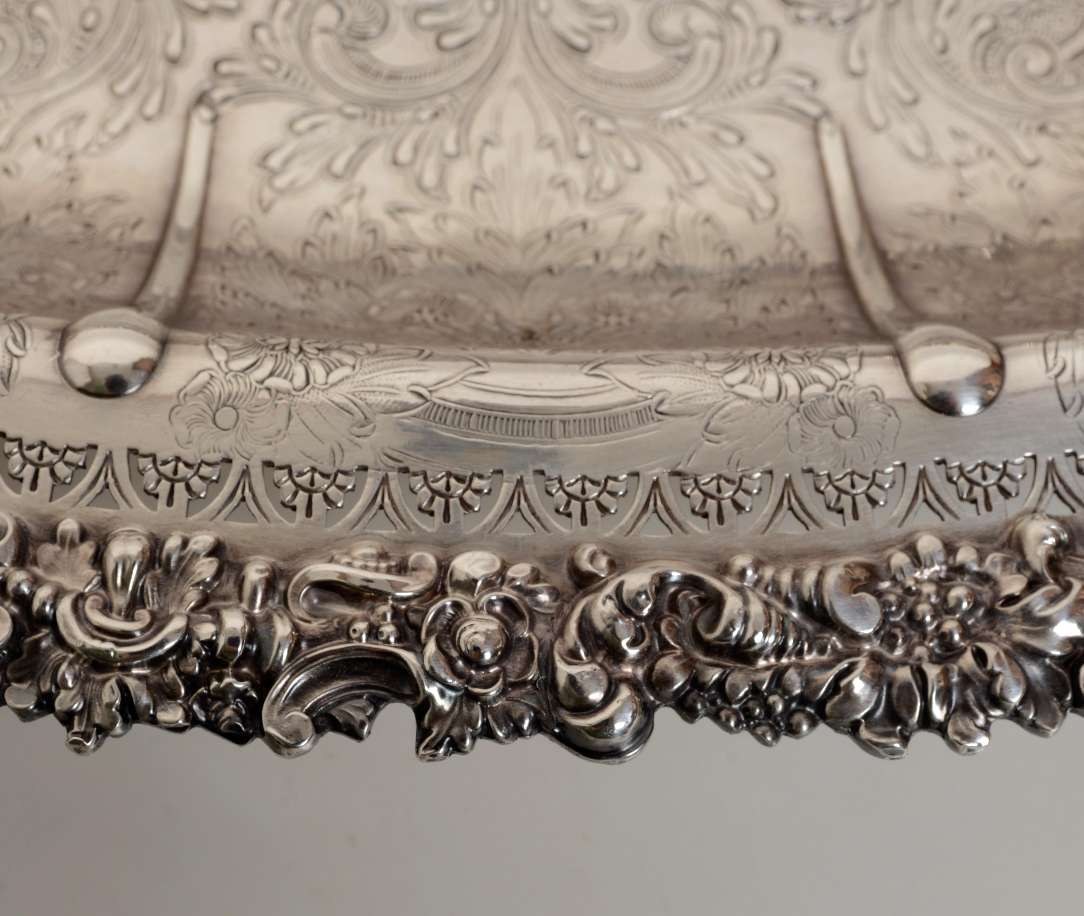 Große Barker Ellis versilberte ovale Schale mit Menorah Punze. Barker Ellis silver, Birmingham England, Hersteller von Silber, Silberplatten und galvanisierten Waren, geht auf das Jahr 1801 zurück und ist damit eine der ältesten Silberschmieden und