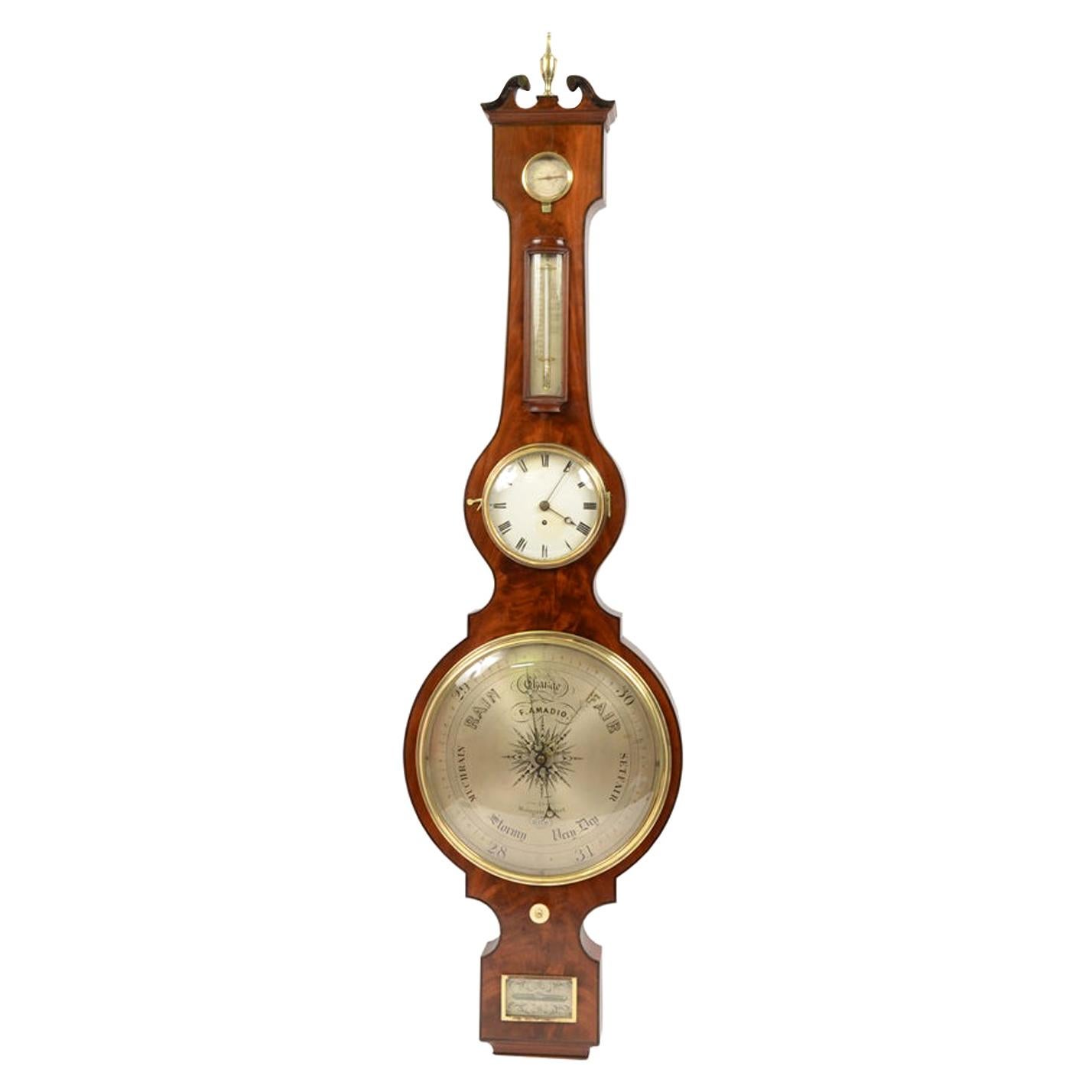 Large Clock Barometer Antique Measuring Instrument by Amadio London 1842-1851 
