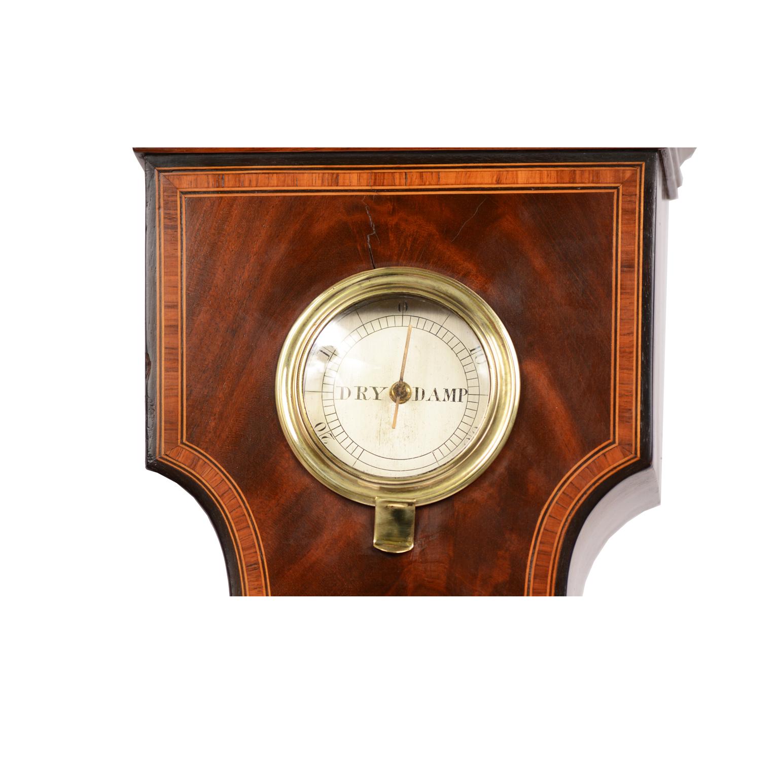 J Walden 1810-20 Mahogany Large clock Barometer Weather Measuring Instrument  7