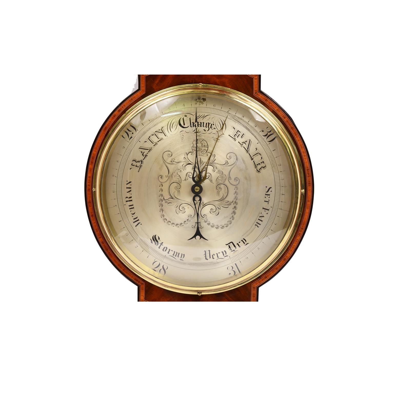J Walden 1810-20 Mahogany Large clock Barometer Weather Measuring Instrument  8