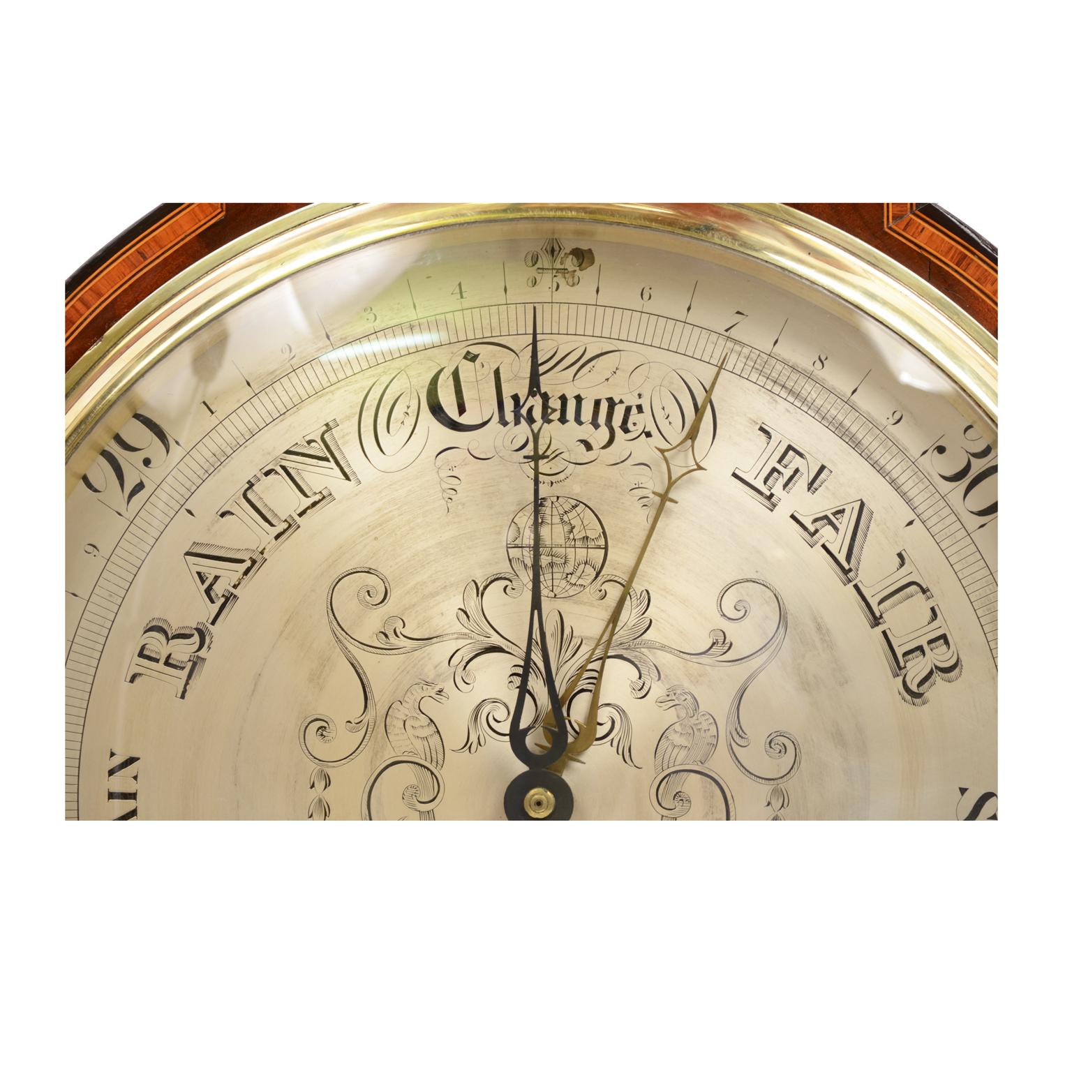 J Walden 1810-20 Mahogany Large clock Barometer Weather Measuring Instrument  14