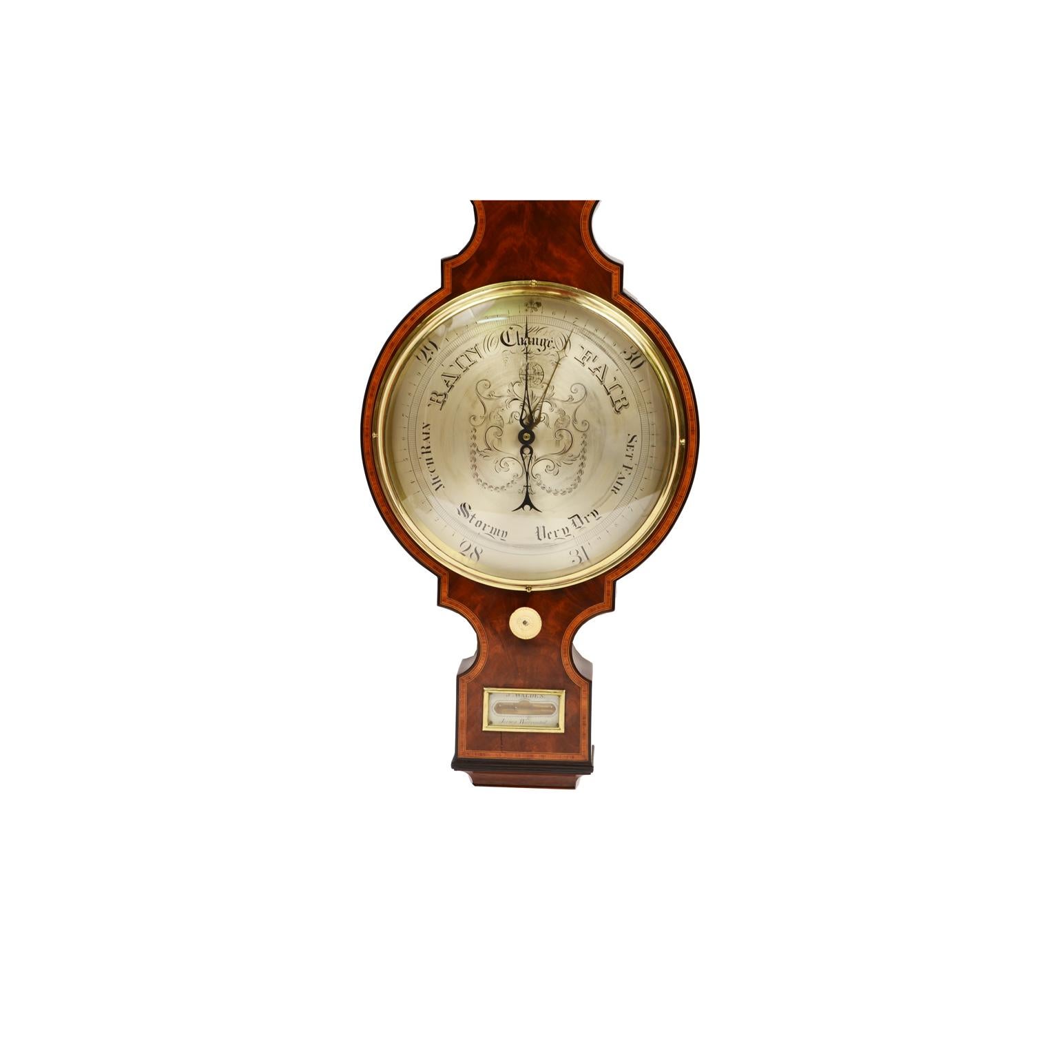 British J Walden 1810-20 Mahogany Large clock Barometer Weather Measuring Instrument 