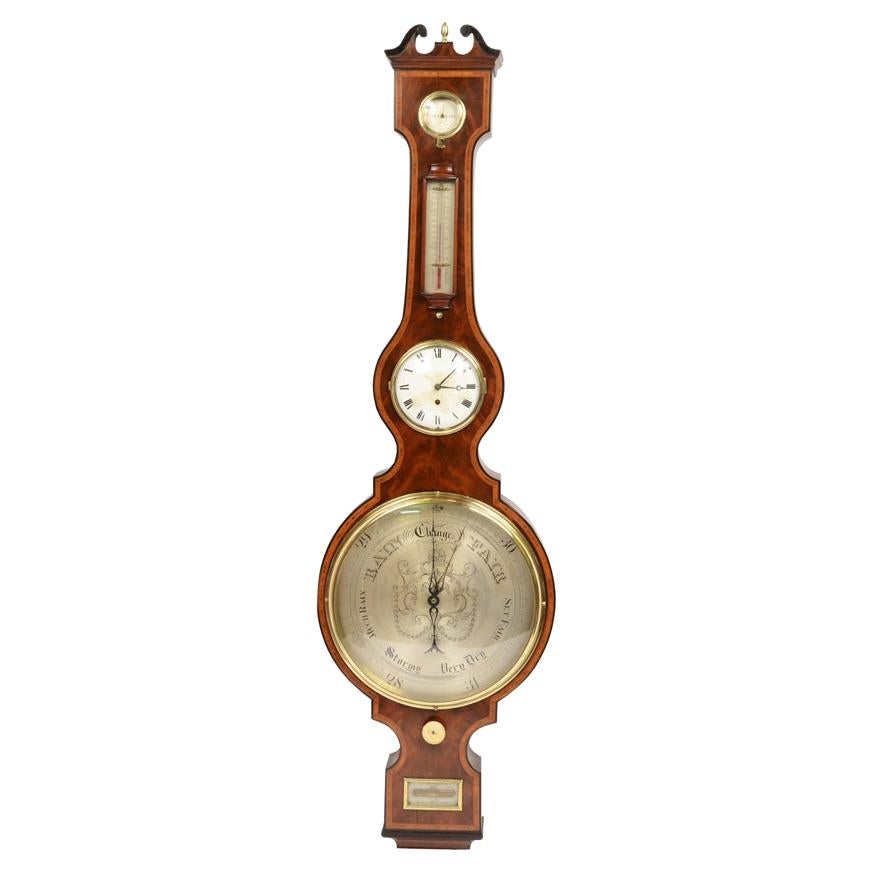 J Walden 1810-20 Mahogany Large clock Barometer Weather Measuring Instrument 
