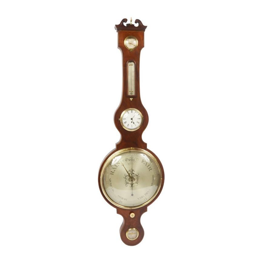 1820-35 Large Clock Barometer by Silvani Brighton Antique Forecast Instrument