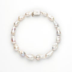 Large Baroque Freshwater Cultured Pearl and EC Amethyst Silver Clasp Necklace