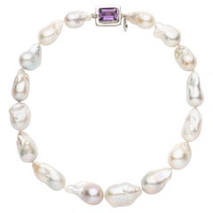 Large Baroque Freshwater Cultured Pearl and EC Amethyst Silver Clasp Necklace