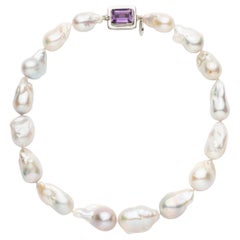 Large Baroque Freshwater Cultured Pearl and EC Amethyst Silver Clasp Necklace