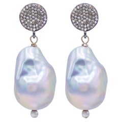 Large Baroque Freshwater Pearls with Pave Diamonds Paradizia Earrings