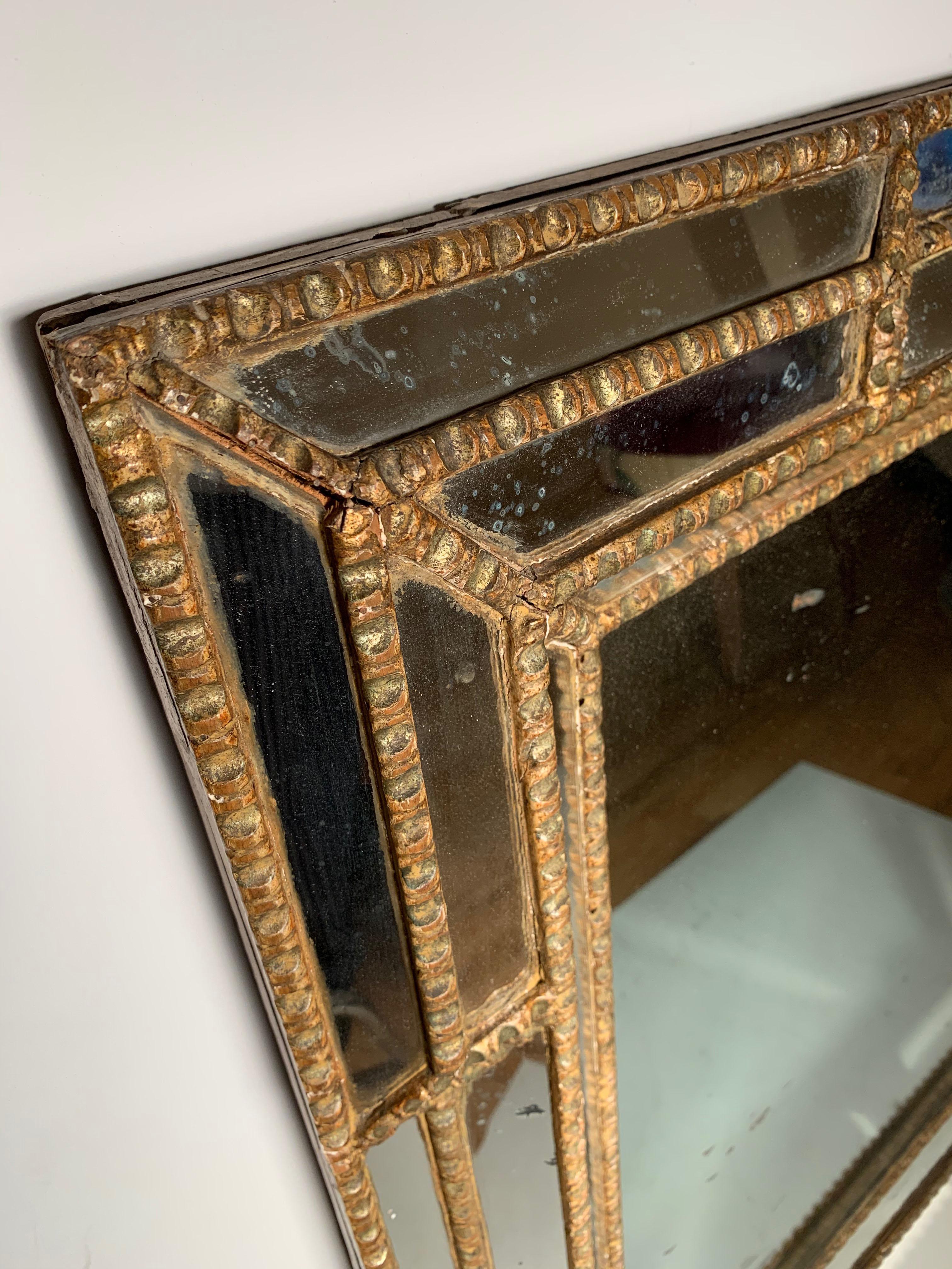 Large Baroque Italian Gilt Diamond Faceted Mirror In Good Condition In Chicago, IL