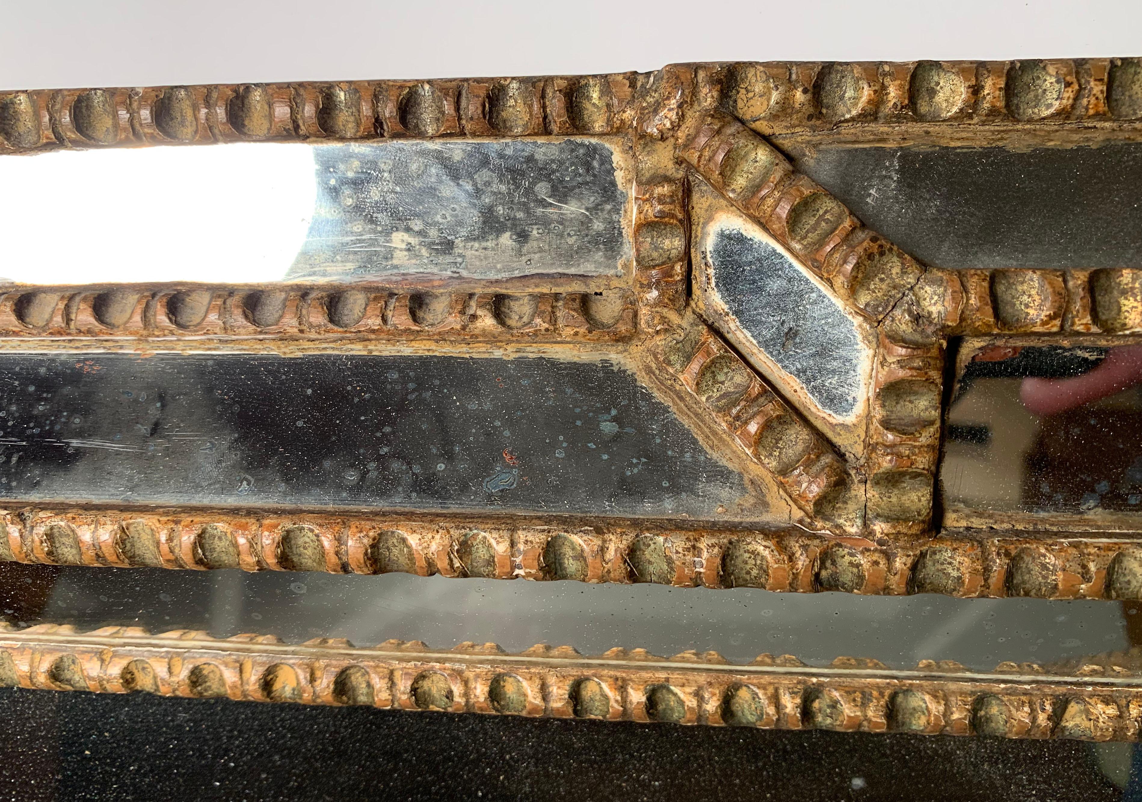 Large Baroque Italian Gilt Diamond Faceted Mirror 1