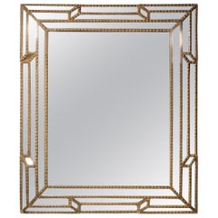 Large Baroque Italian Gilt Diamond Faceted Mirror