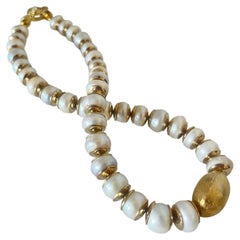 Large Baroque Pearl and Brushed Gilt Brass Choker Necklace -22 cm, 100 g