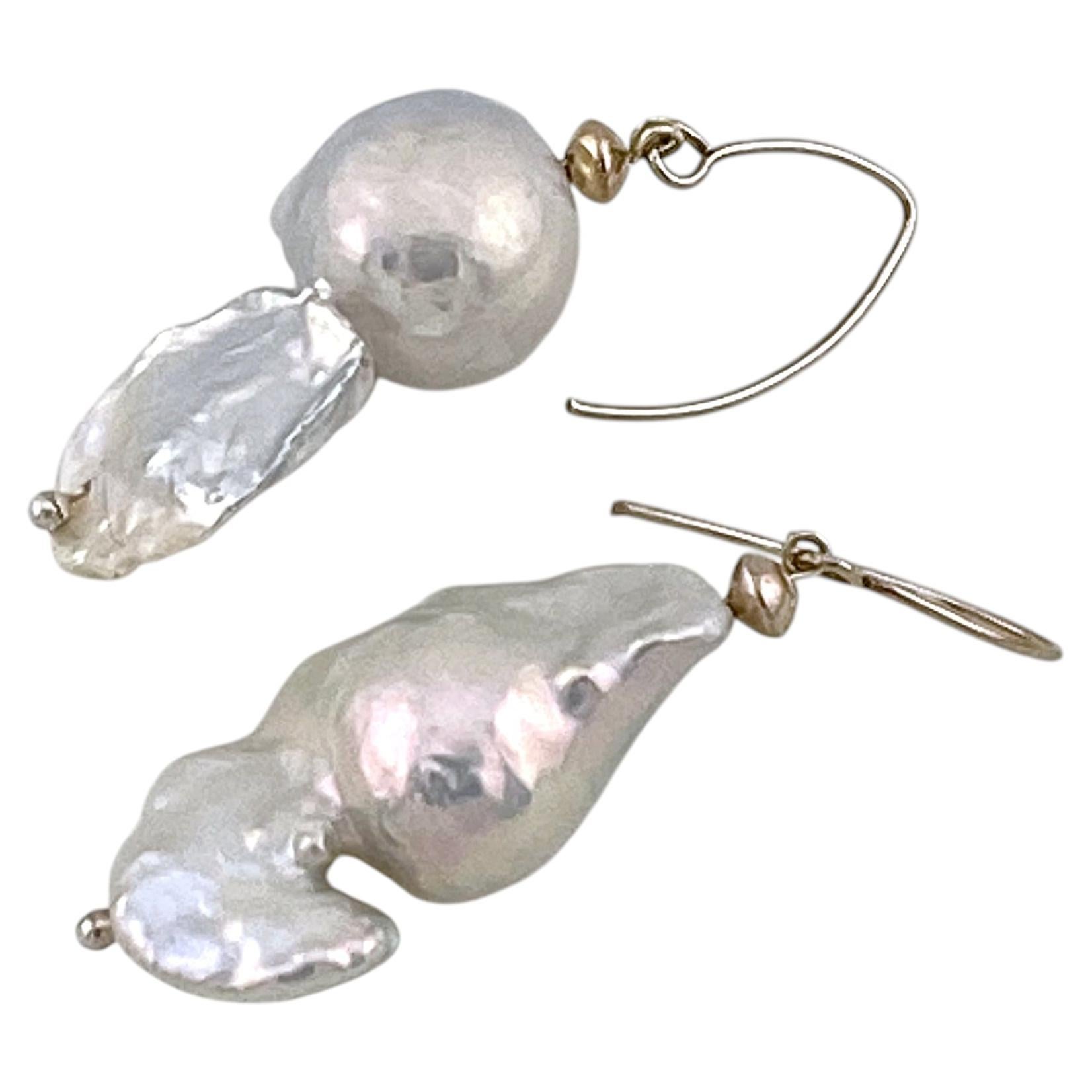 Large Baroque Pearl Dangle Earrings in Sterling Silver, 19mm