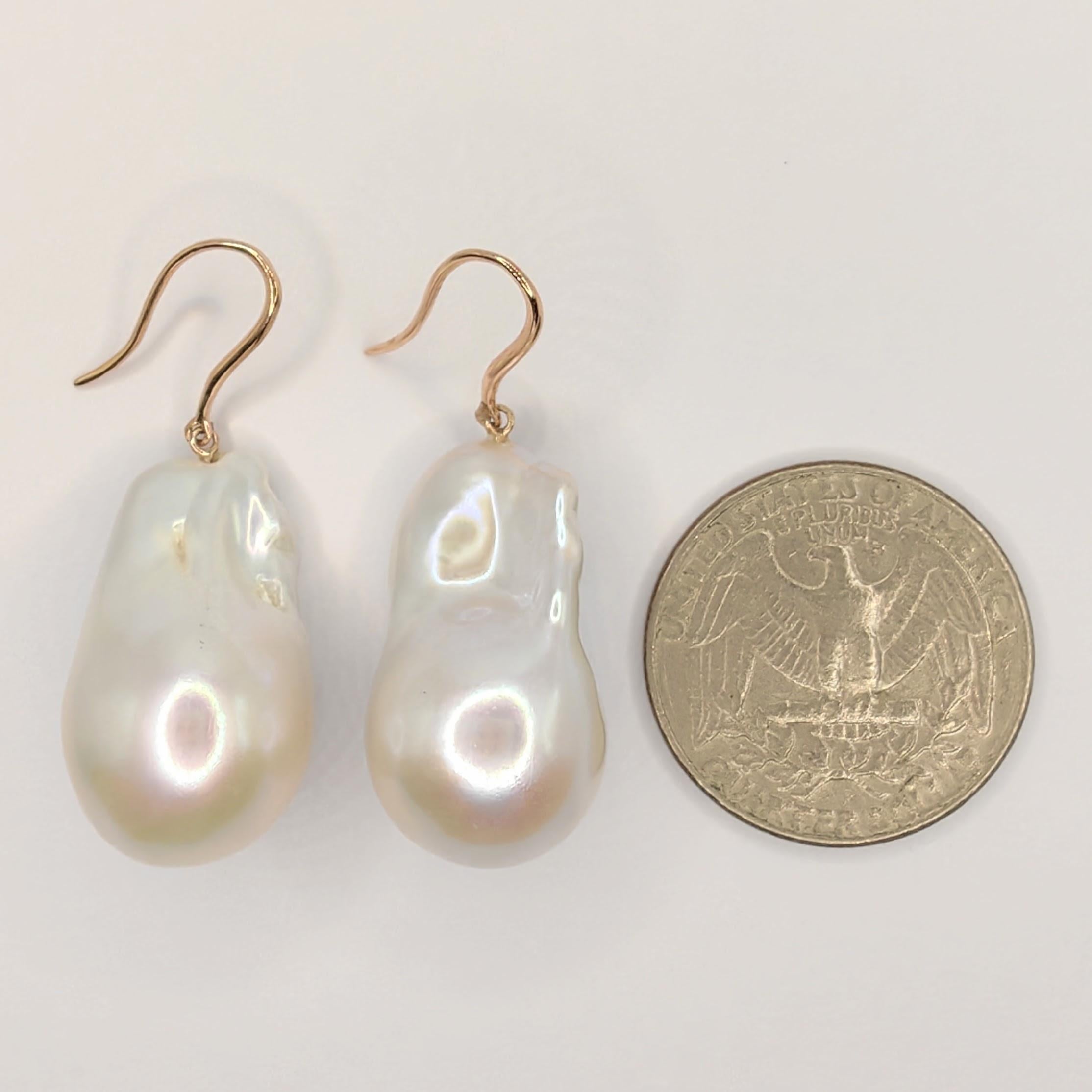 Large Baroque Pearl Dangling Drop Earrings With 18K Rose Gold French Hooks 2