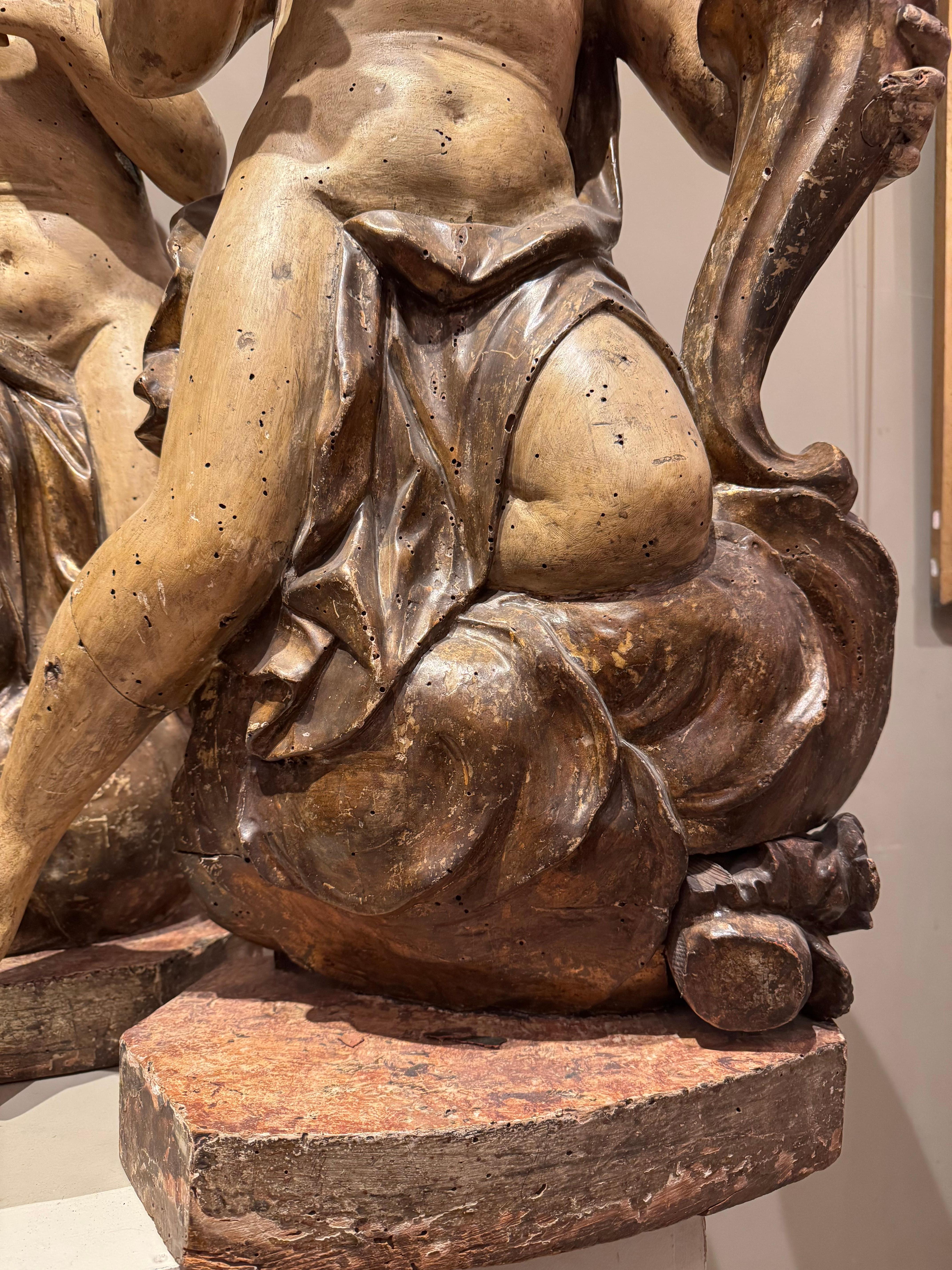 Große Barockstatuen, Italien Genua 17. Jahrhundert (Holz) im Angebot