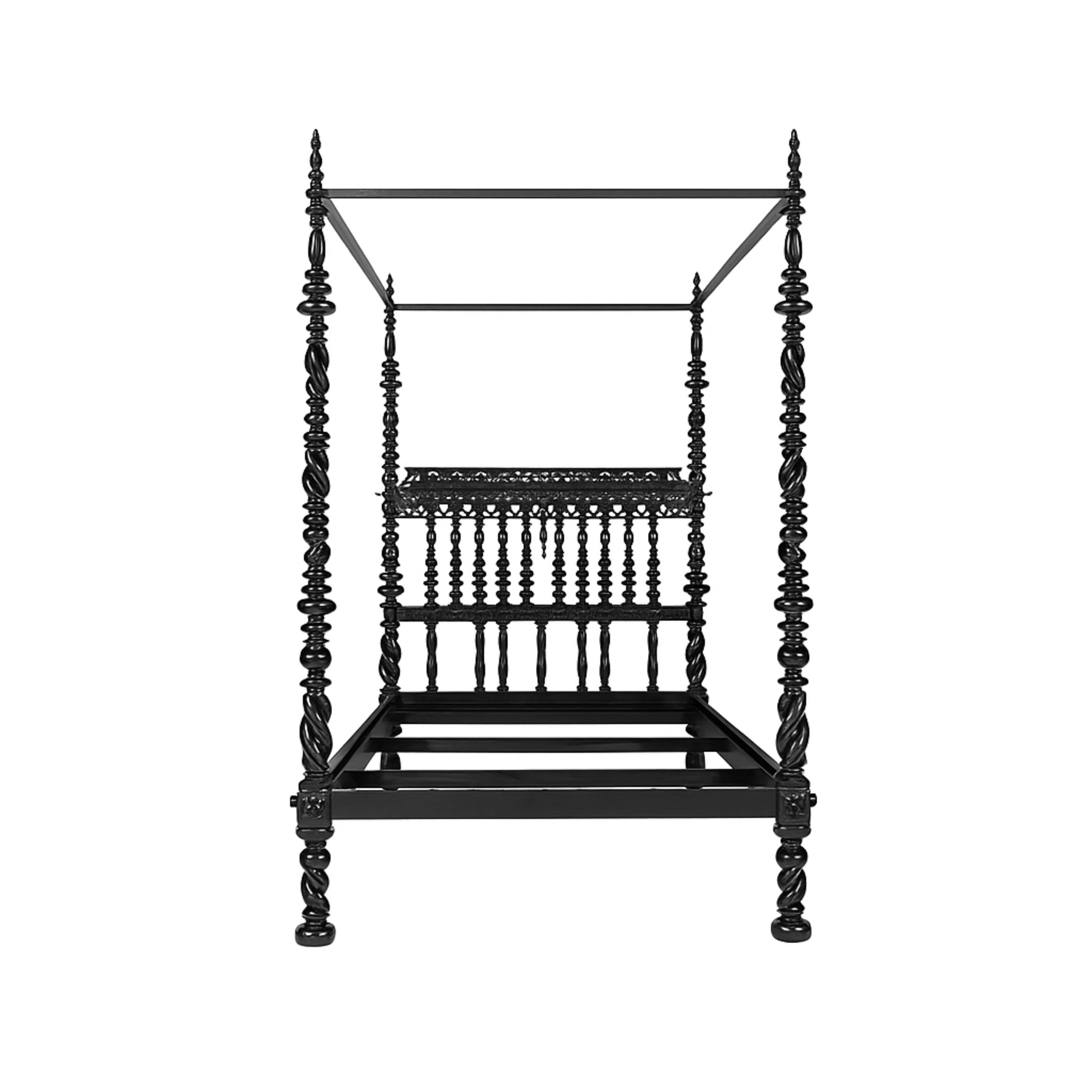 Noce Grande letto a baldacchino in stile barocco in lacca nera, XIX secolo in vendita