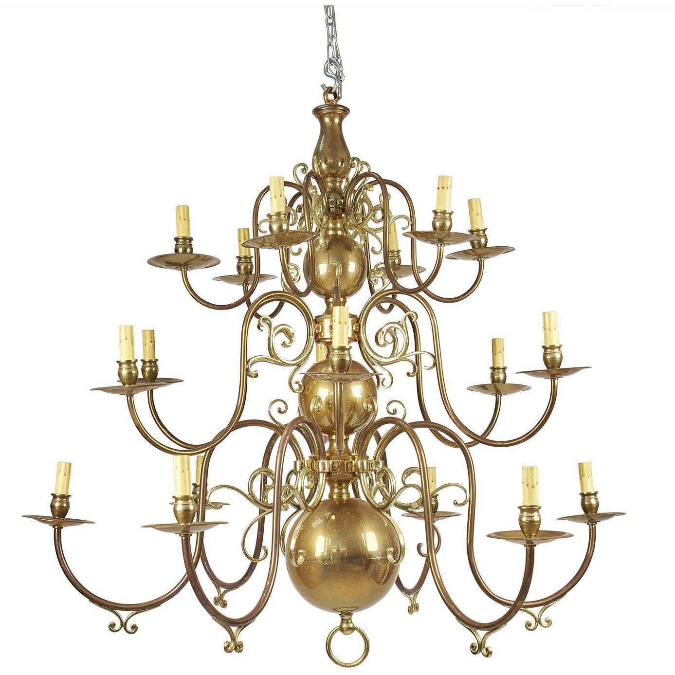 Large Baroque Style Brass Chandelier, England, circa 1920