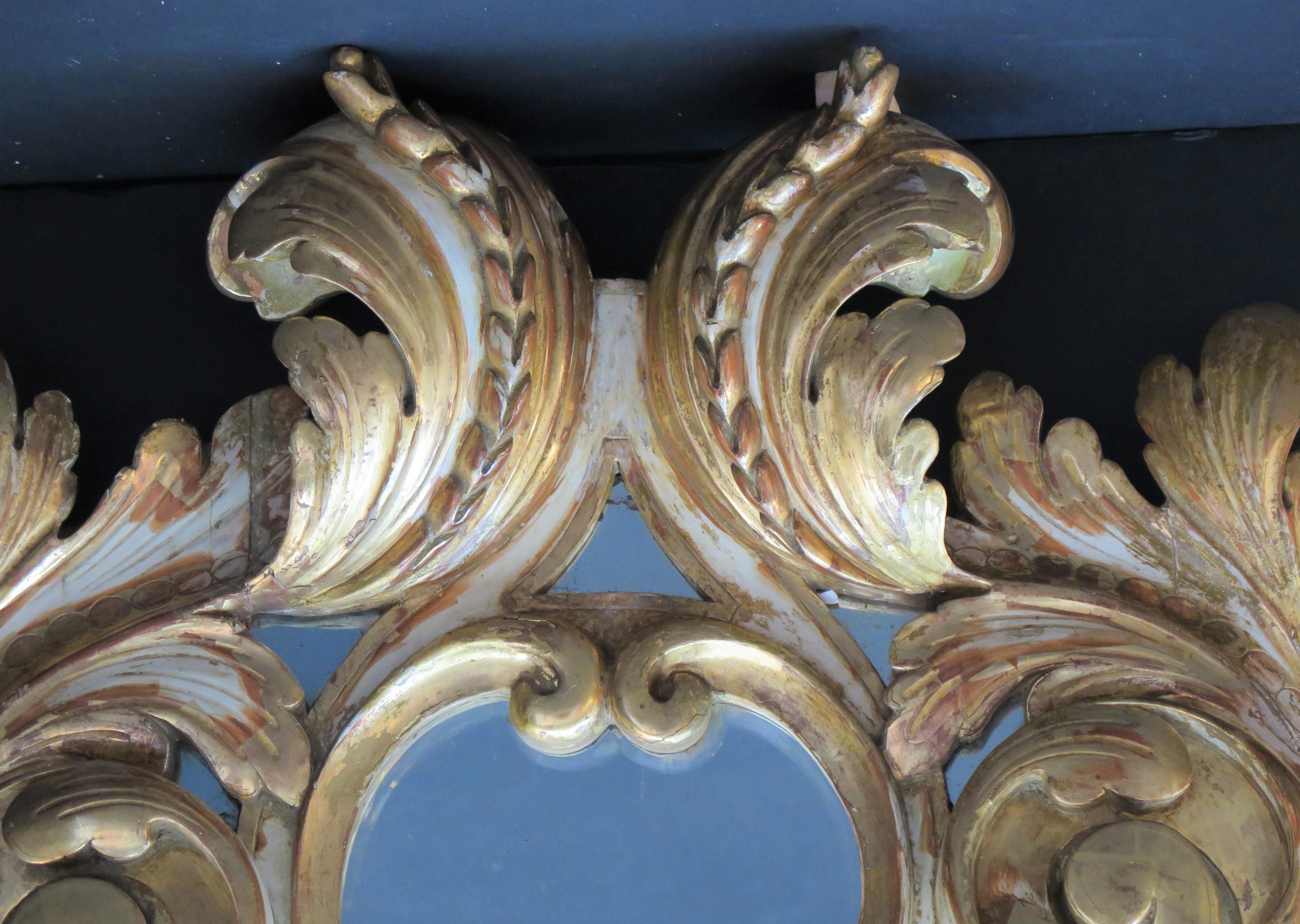 Italian Large Baroque-Style Carved Giltwood Mirror C. 1850, Italy For Sale