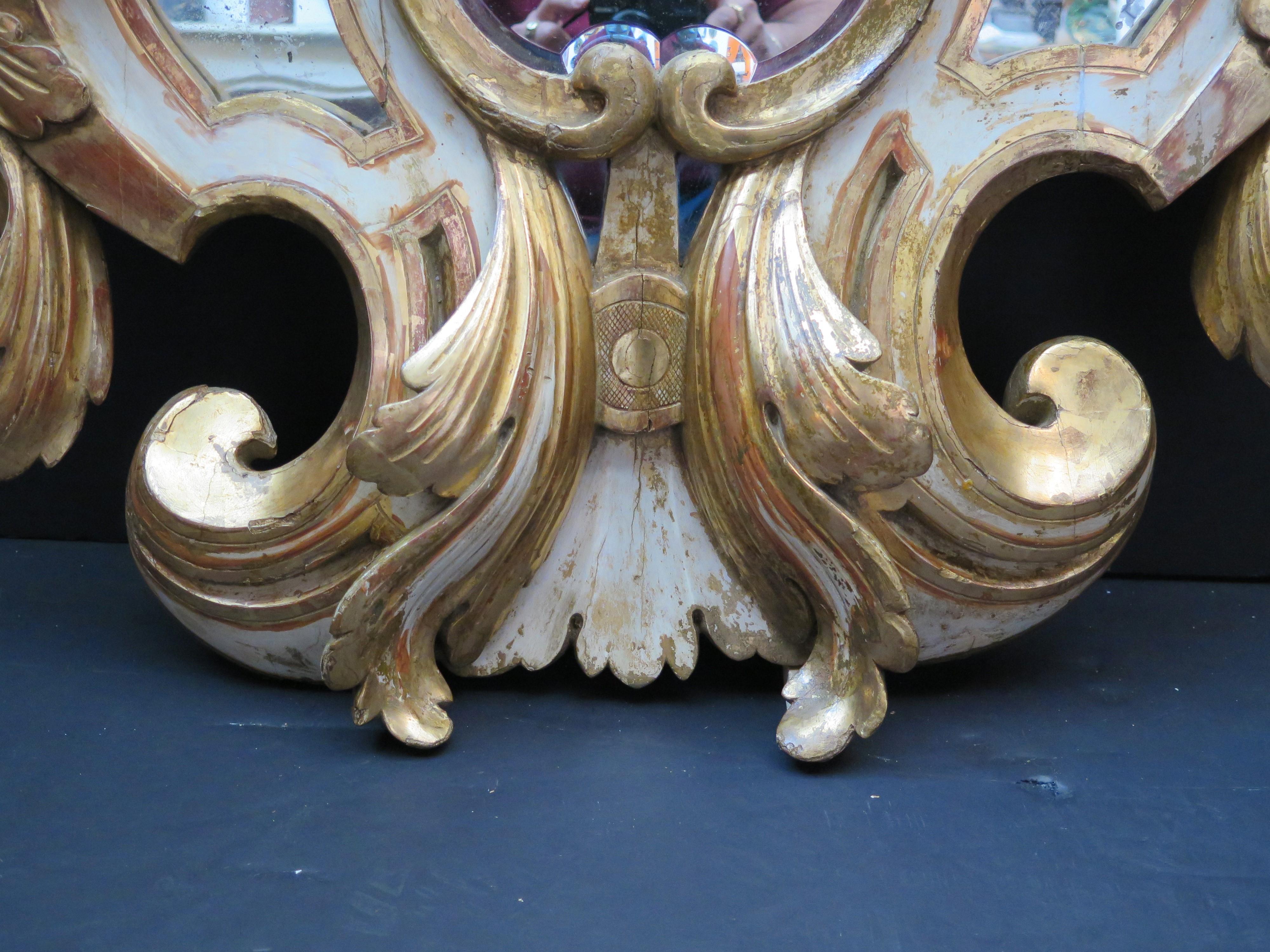 Large Baroque-Style Carved Giltwood Mirror C. 1850, Italy In Good Condition For Sale In Dallas, TX