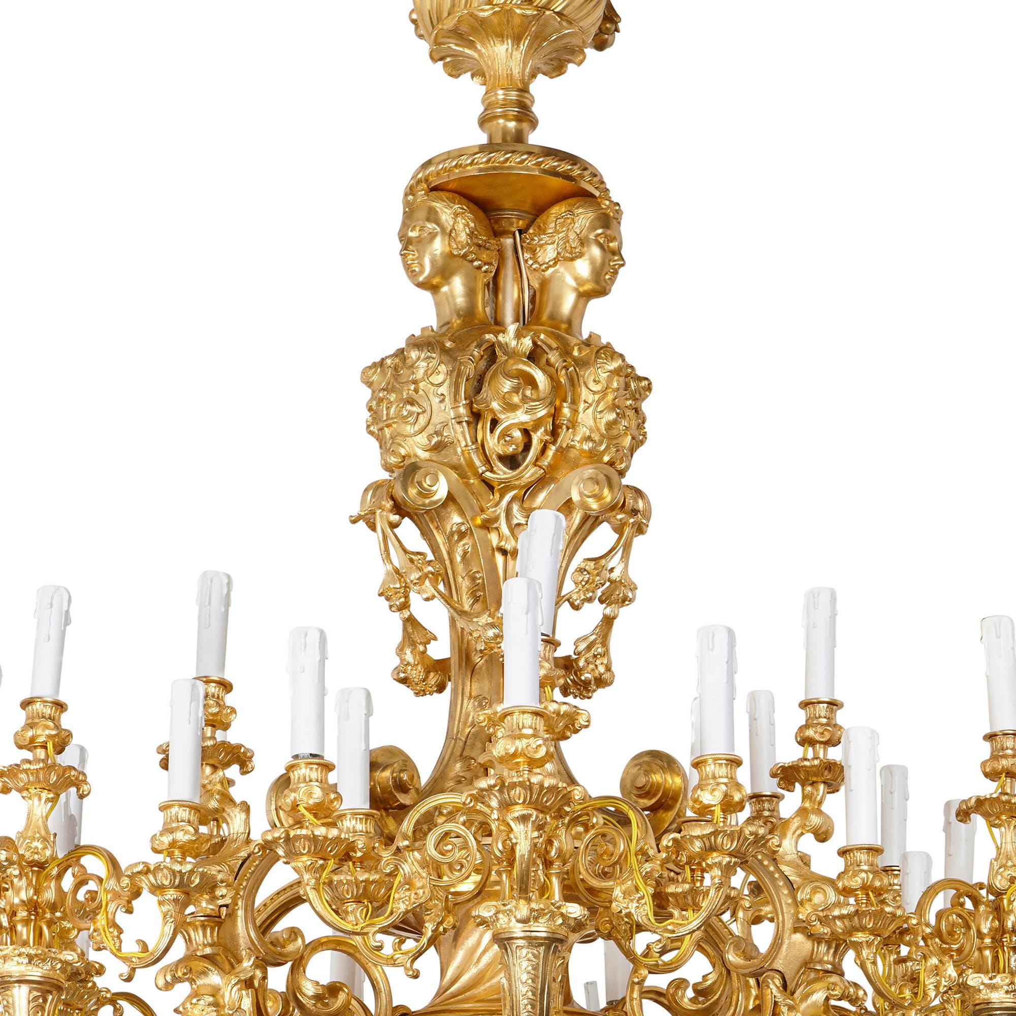 Louis XIV Large Baroque Style Gilt Bronze Eighteen-Light Chandelier For Sale