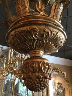 Large Baroque Style Lantern Chandelier in Carved Giltwood