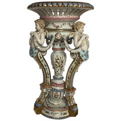 Large Baroque Style Porcelain Centerpiece, Large Hand-Painted Cherub Epergne