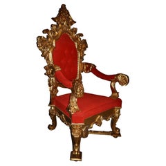 Large Baroque Style Throne in Gilded Wood, late 19th/20th Century