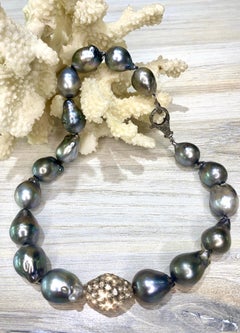 Large Baroque Tahitian Pearl Strand Necklace with Diamonds