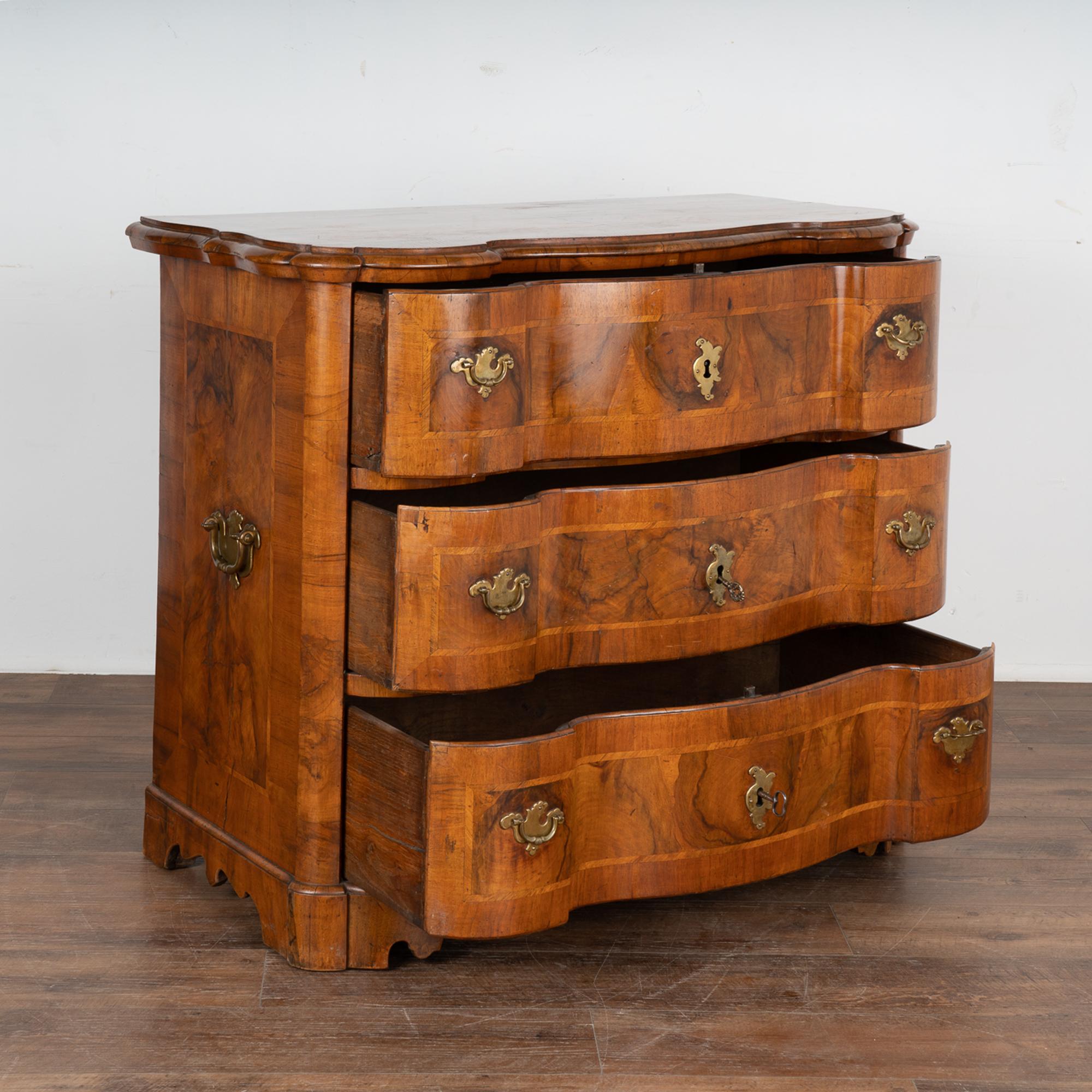 Large Baroque Walnut Chest of Three Drawers, Germany circa 1760 In Good Condition For Sale In Round Top, TX
