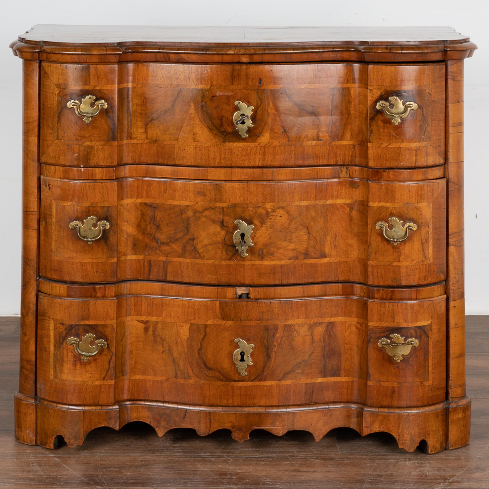 18th Century Large Baroque Walnut Chest of Three Drawers, Germany circa 1760 For Sale