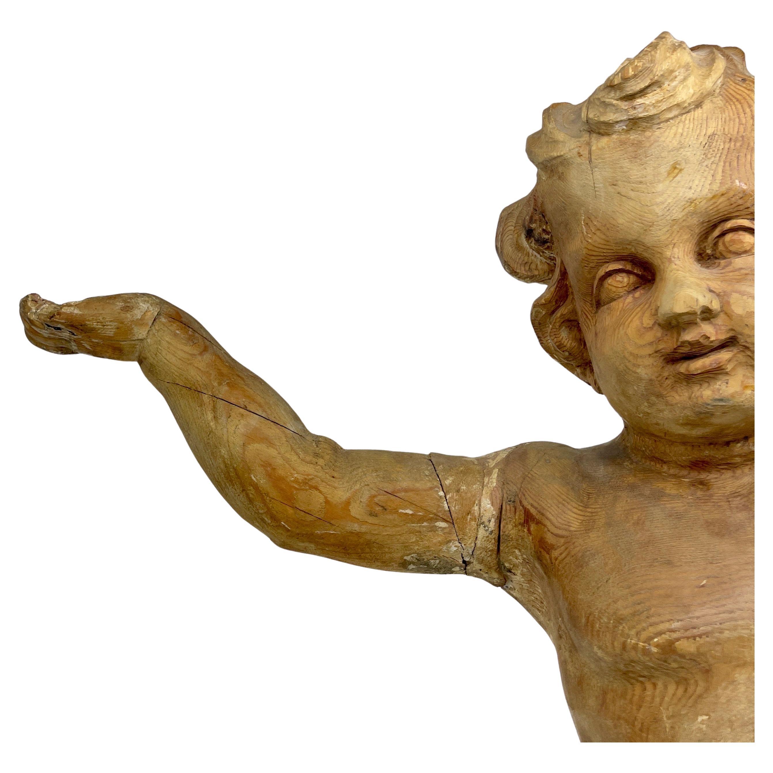 Large Baroque Wood Angel Putti Sculpture, Early 18th Century, Italy  2