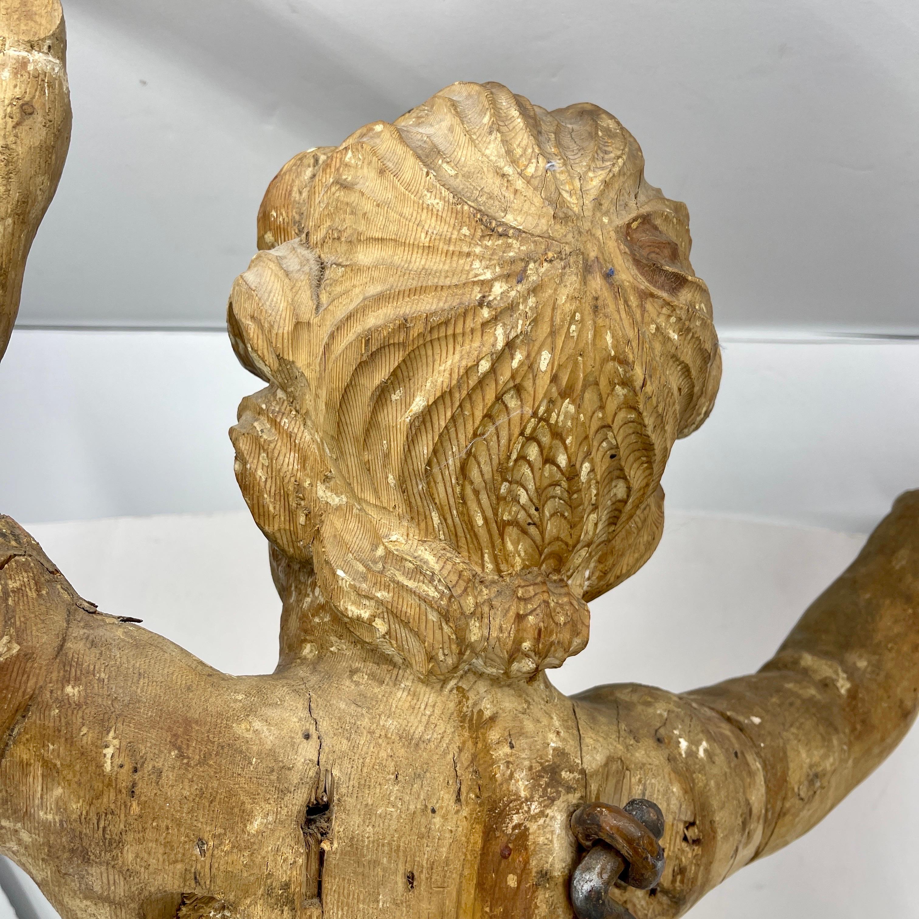 Large Baroque Wood Angel Putti Sculpture, Early 18th Century, Italy  5