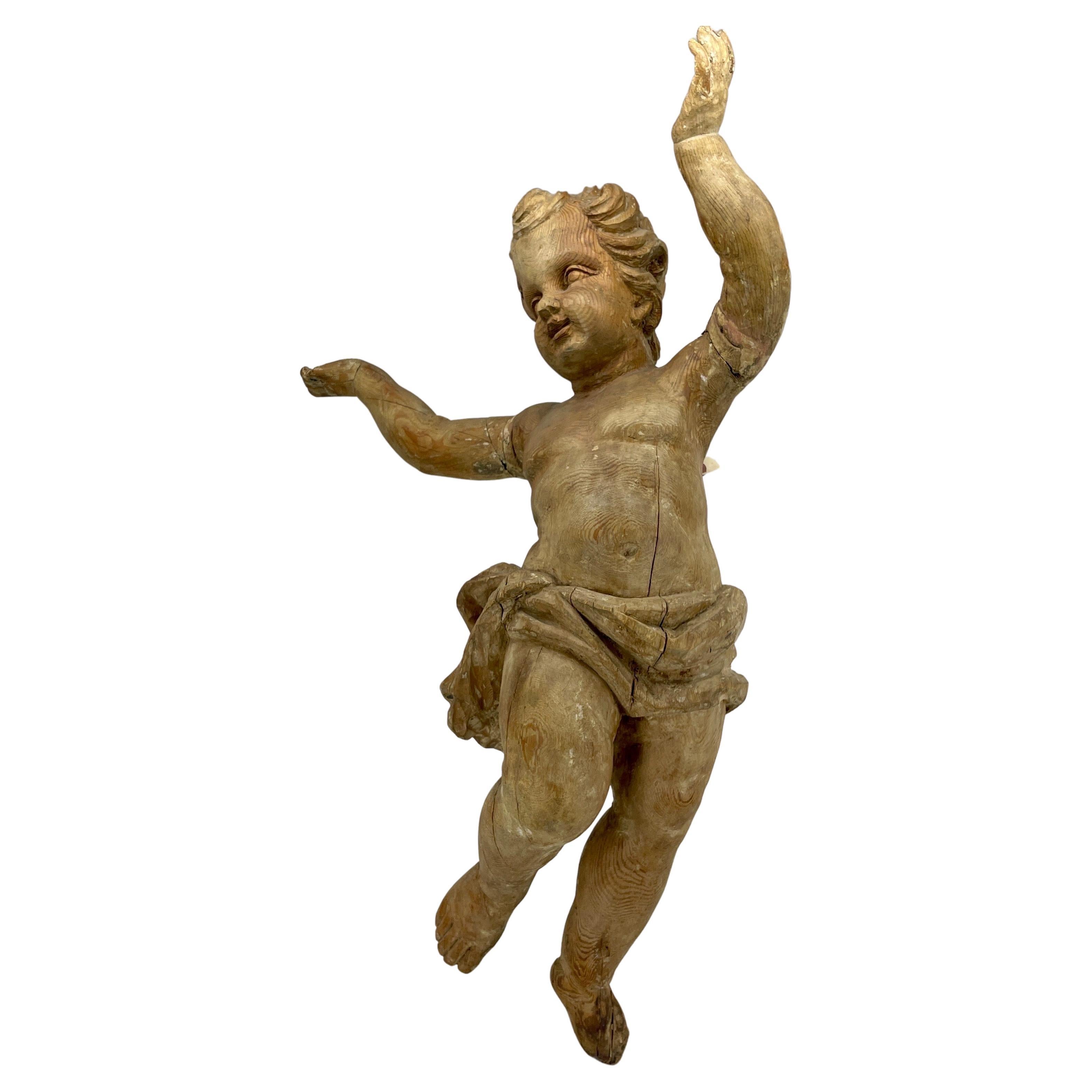Large Baroque Wood Angel Putti Sculpture, Early 18th Century, Italy  10