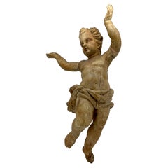 Grande sculpture baroque d'ange Putti en Wood, début du 18e siècle, Italie