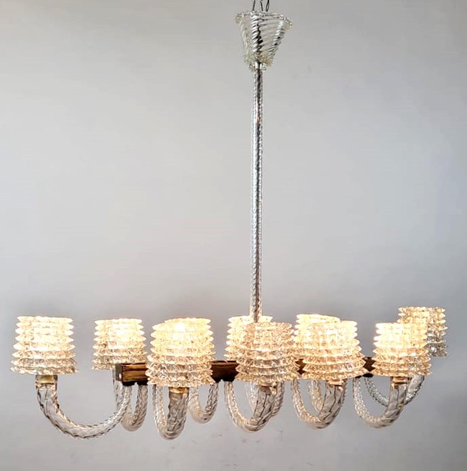 Italian Large Barovier And Toso Chandelier - Murano - 10 Sconces For Sale