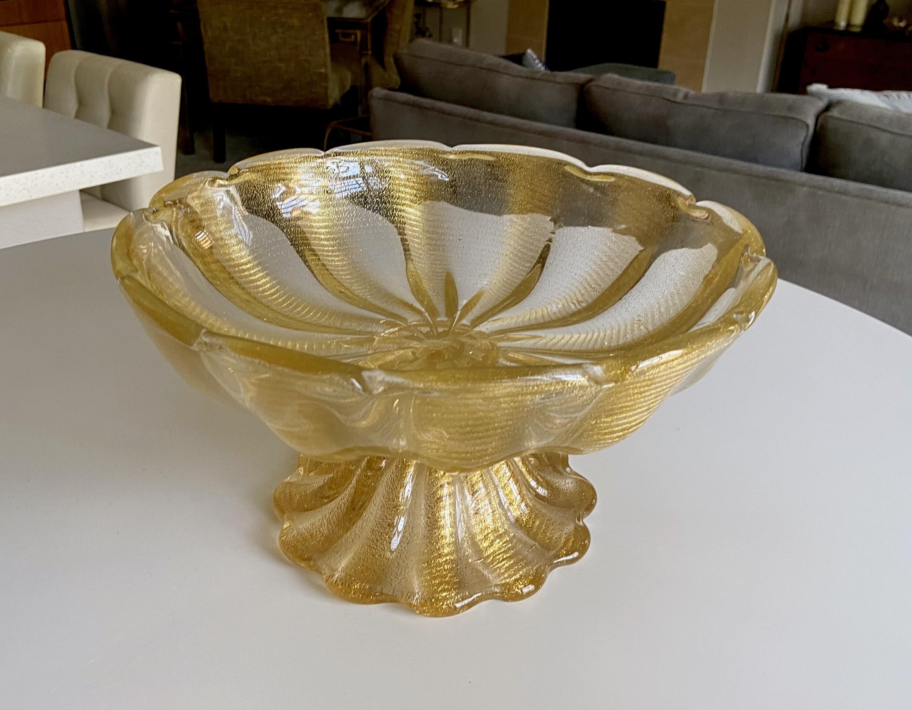 italien Grand bol de centre de table en verre Barovier Coronado d'Oro en vente