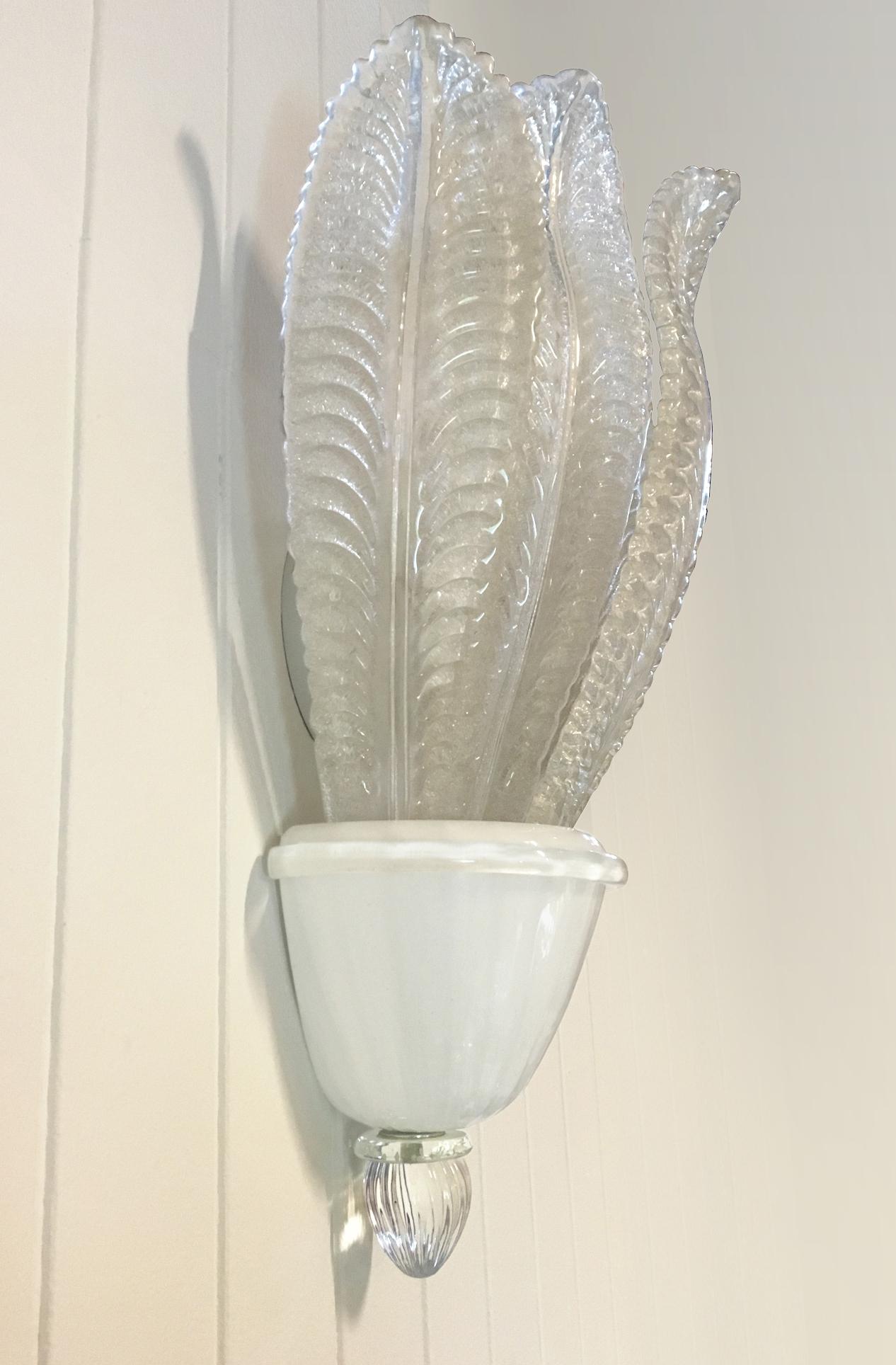 Italian Large Barovier Glass Leaf Sconces ( Five Sconces Available ) For Sale