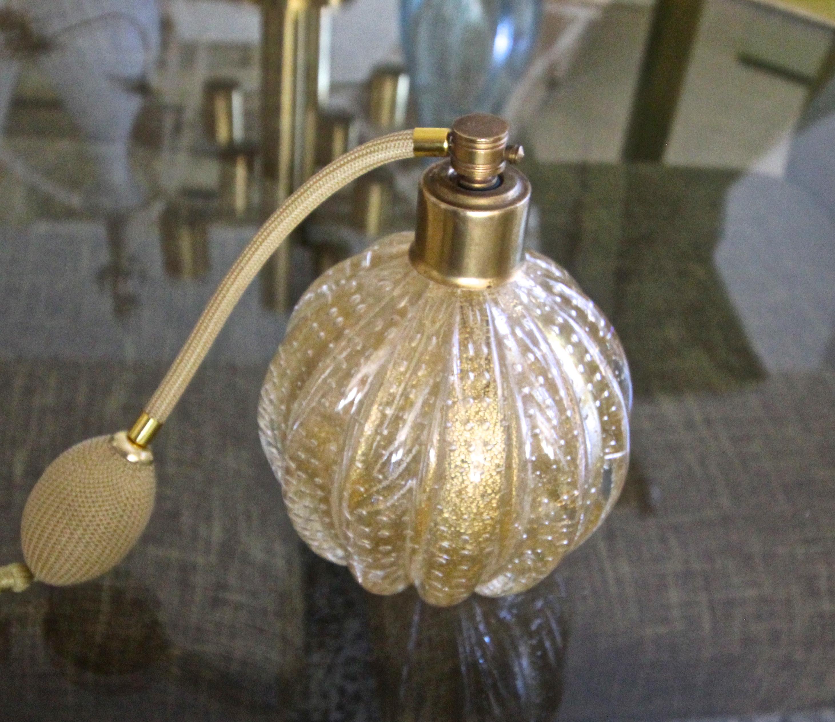 Italian Large Barovier Murano Gold Controlled Bubbles Perfume Bottle Atomizer