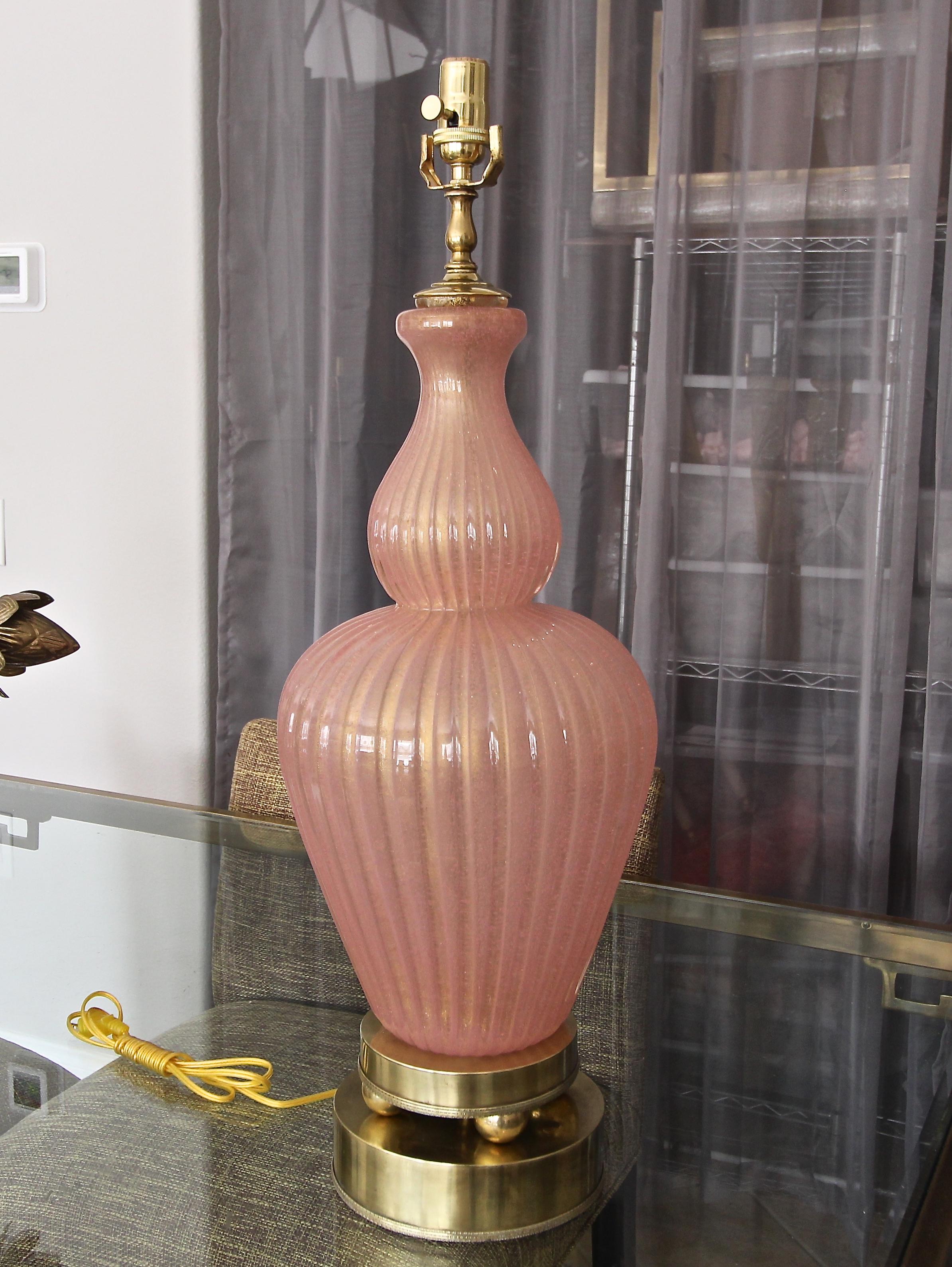 Italian Large Barovier Murano Pink and Gold Table Lamp