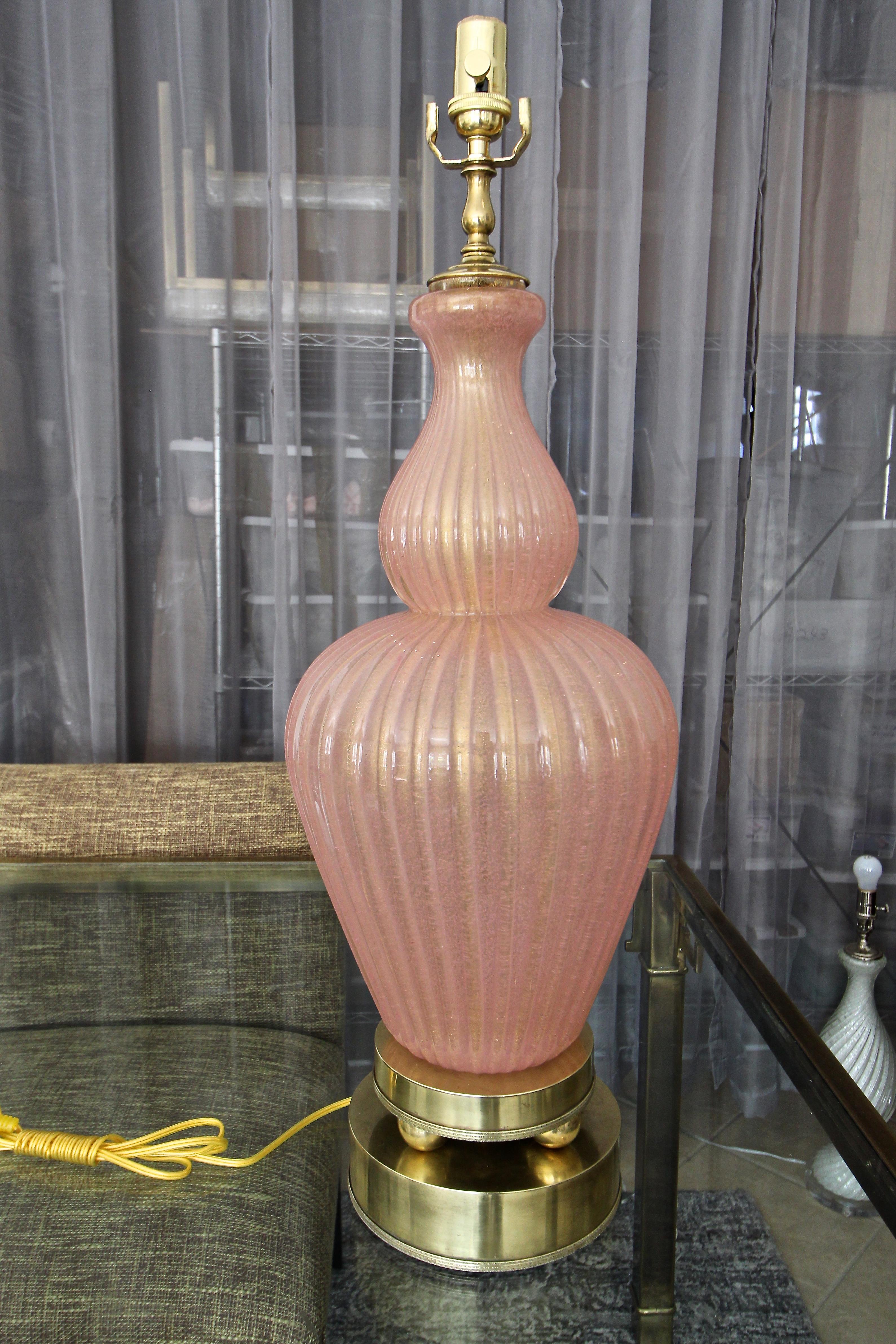 Mid-20th Century Large Barovier Murano Pink and Gold Table Lamp