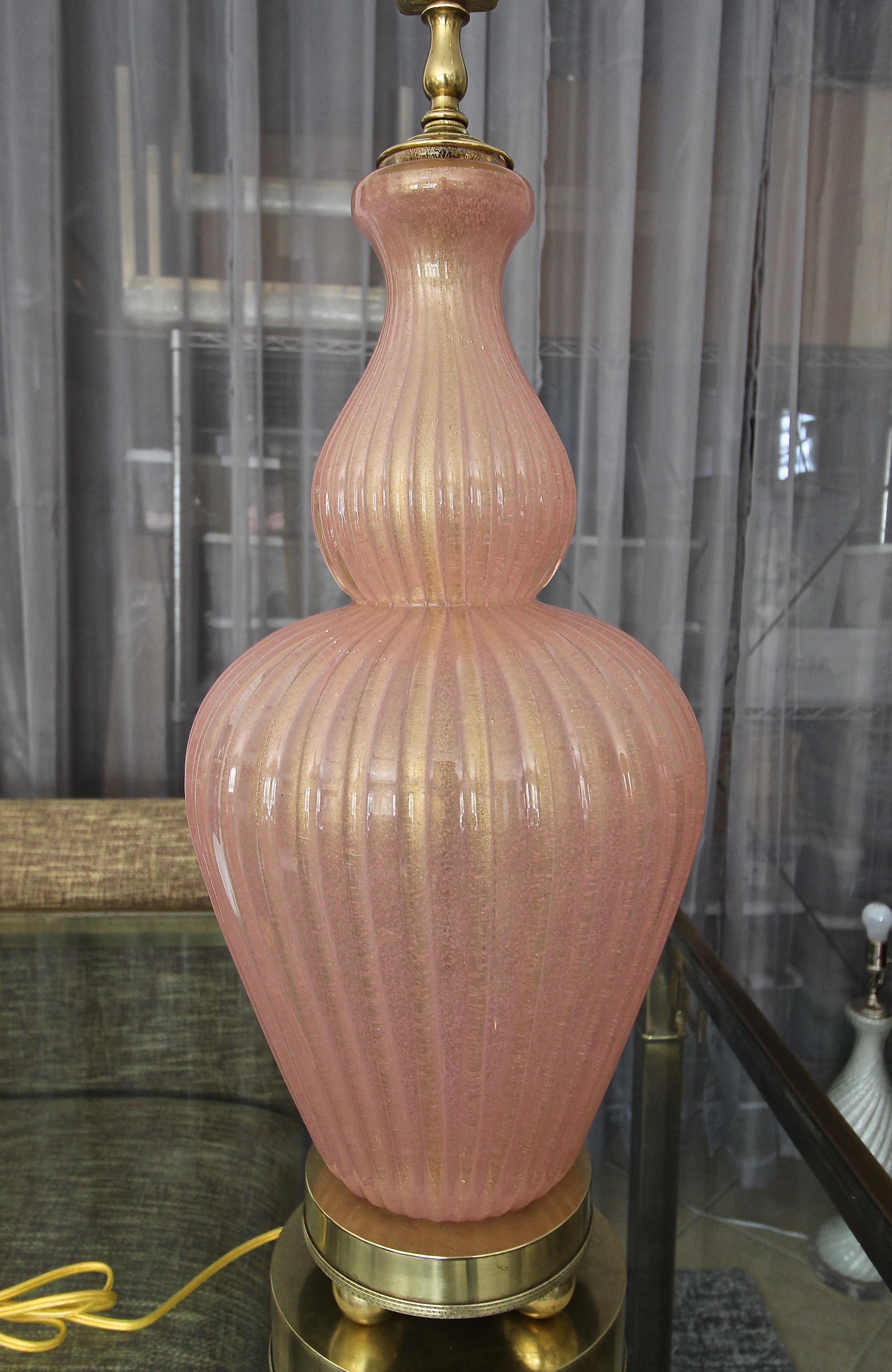 Blown Glass Large Barovier Murano Pink and Gold Table Lamp