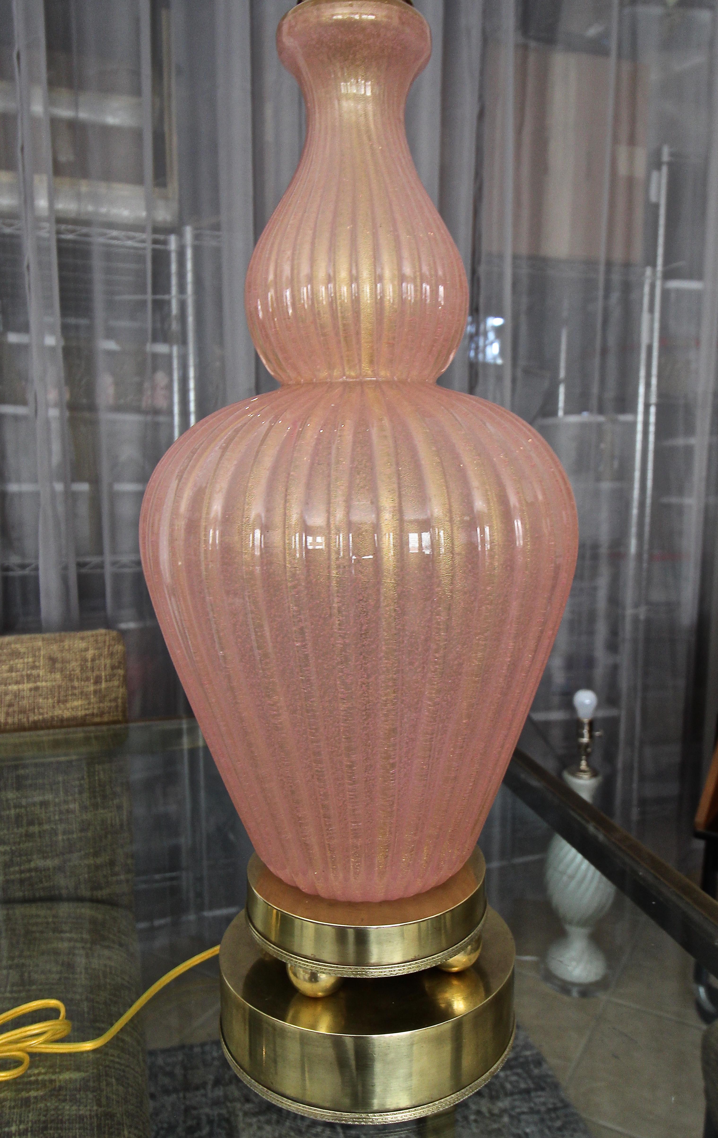 Large Barovier Murano Pink and Gold Table Lamp 1