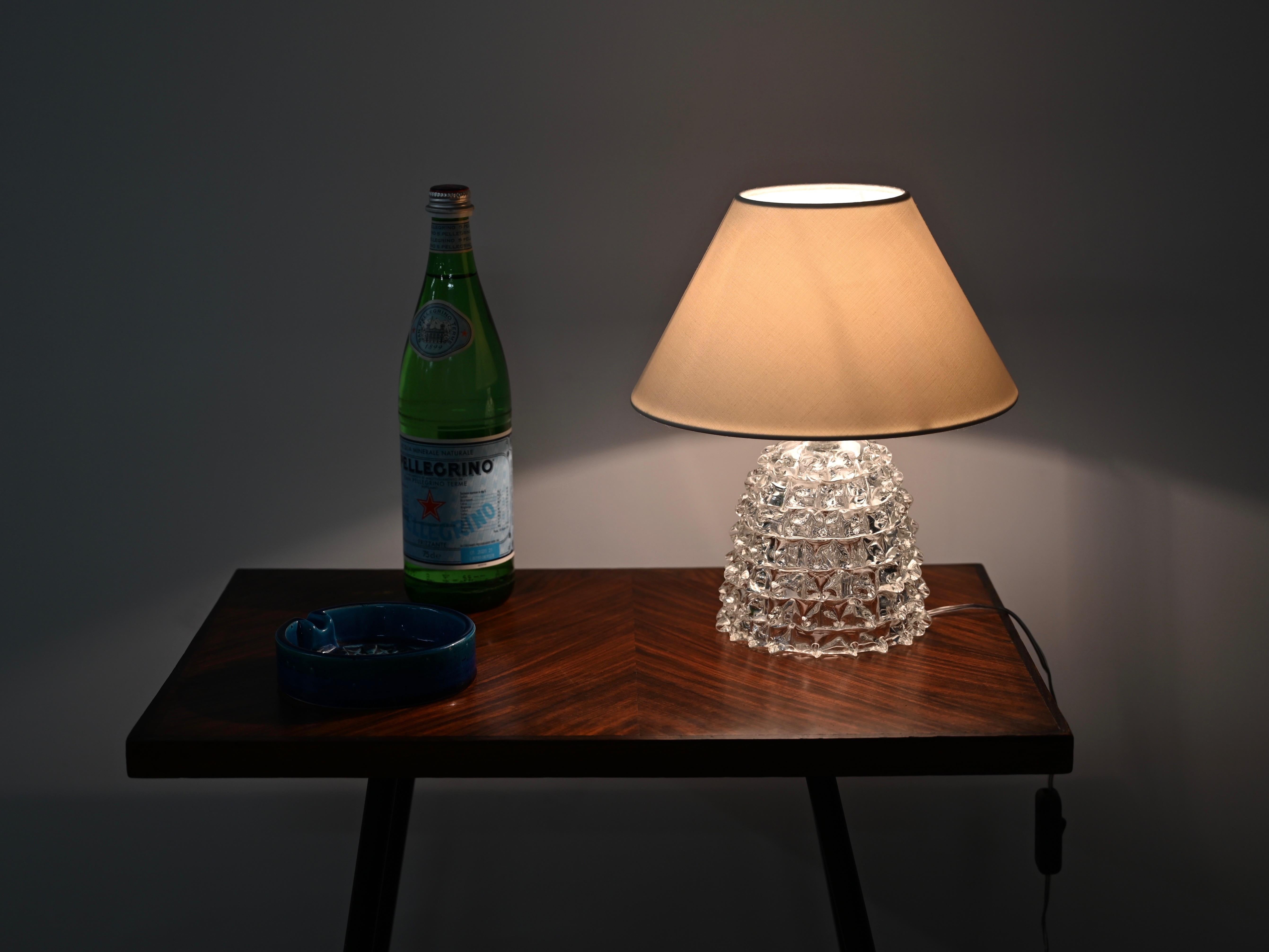 Mid-Century Modern Large Barovier Murano Rostrato Glass and Brass Table Lamp, Italy 1940s For Sale