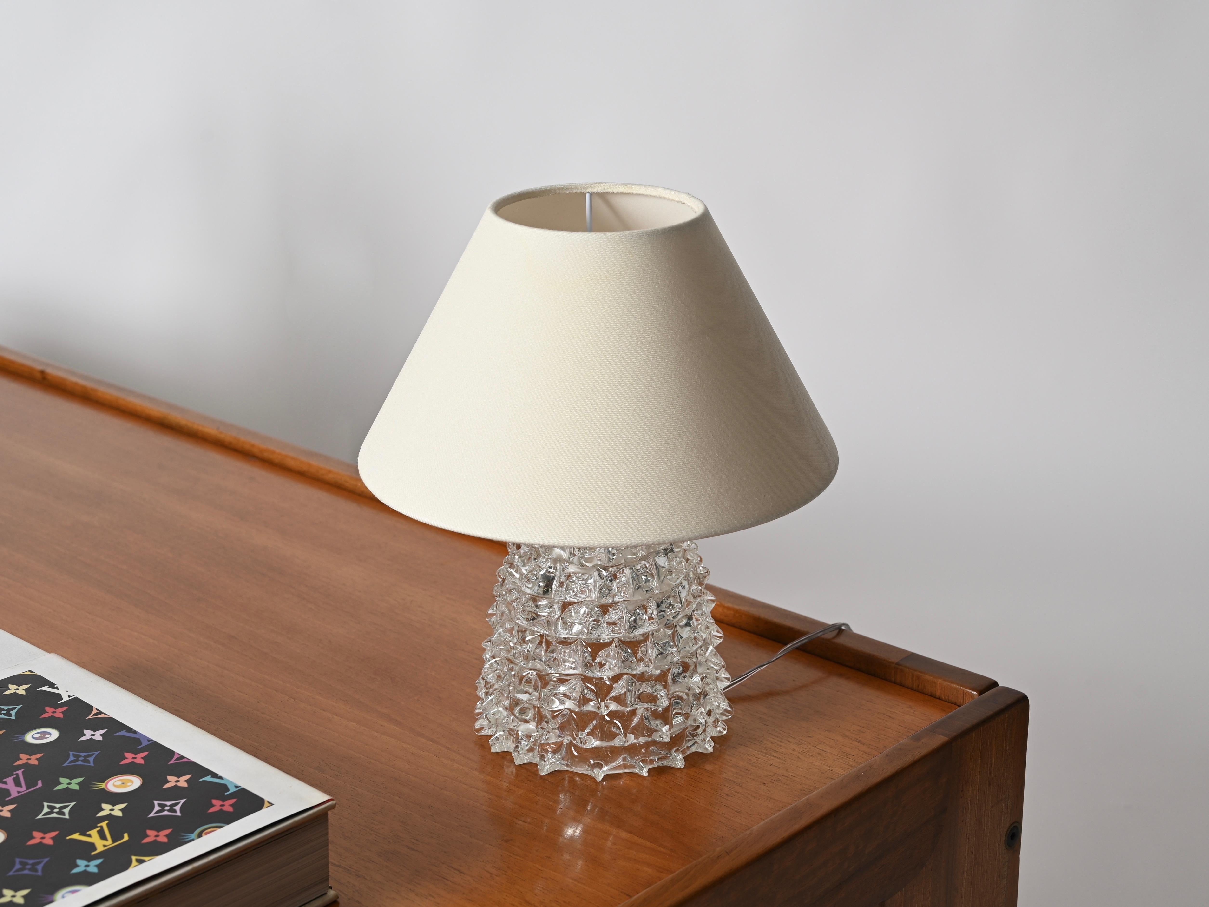 Italian Large Barovier Murano Rostrato Glass and Brass Table Lamp, Italy 1940s For Sale